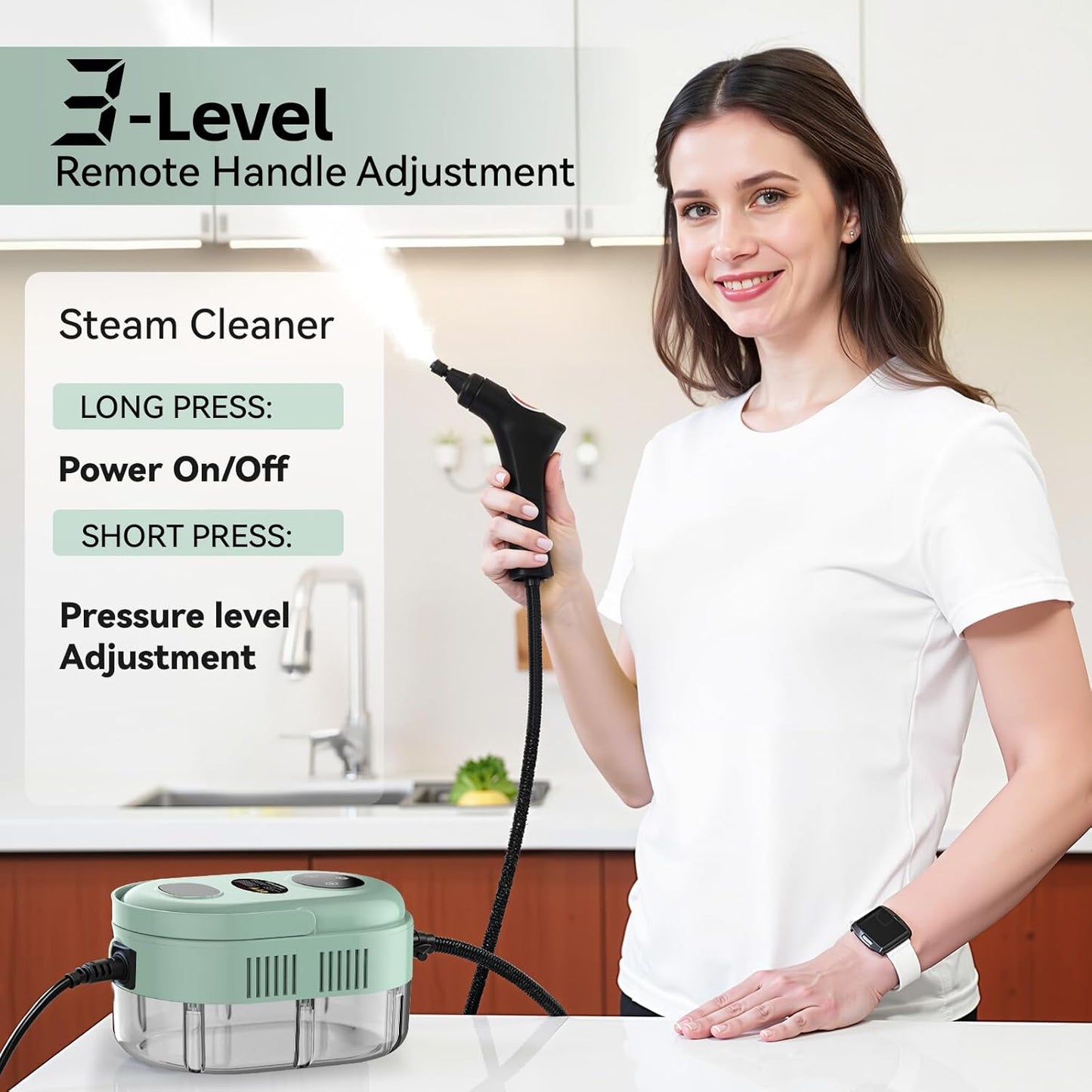 Steam Cleaner, Handheld 2500W Pressurized Heating Steamer for Cleaning,Multi-Purpose Steamer for Home Use with Water Tank, Steam Cleaner for Dirt, Grease,Grout,Tile, Floor,Couch,Car,Green
