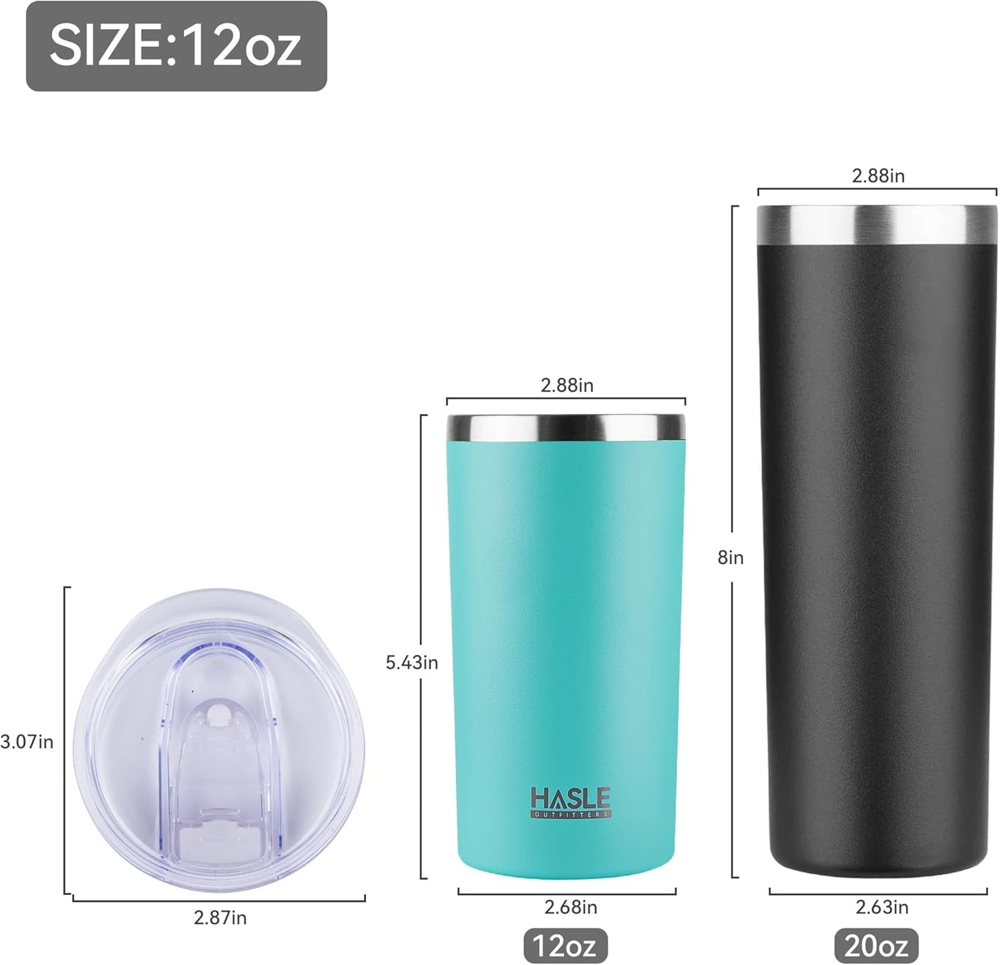 HASLE OUTFITTERS 12oz Skinny Tumbler Bulk, Slim Tumblers Set with Lid, Double Wall Stainless Steel Insulated Travel Coffee Mug, Durable Powder Coated Travel Water Cup(Mint Green, 12)