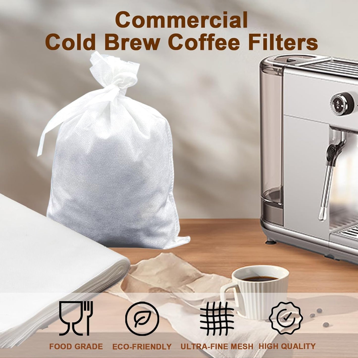 50 Pack Commercial Cold Brew Coffee Filters for 5 Gallon Buckets, 20" X 20" Commercial Cold Brew Bags for Commercial Model Cold Brew Coffee Makers, Brew Up To 5 LBS Coffee