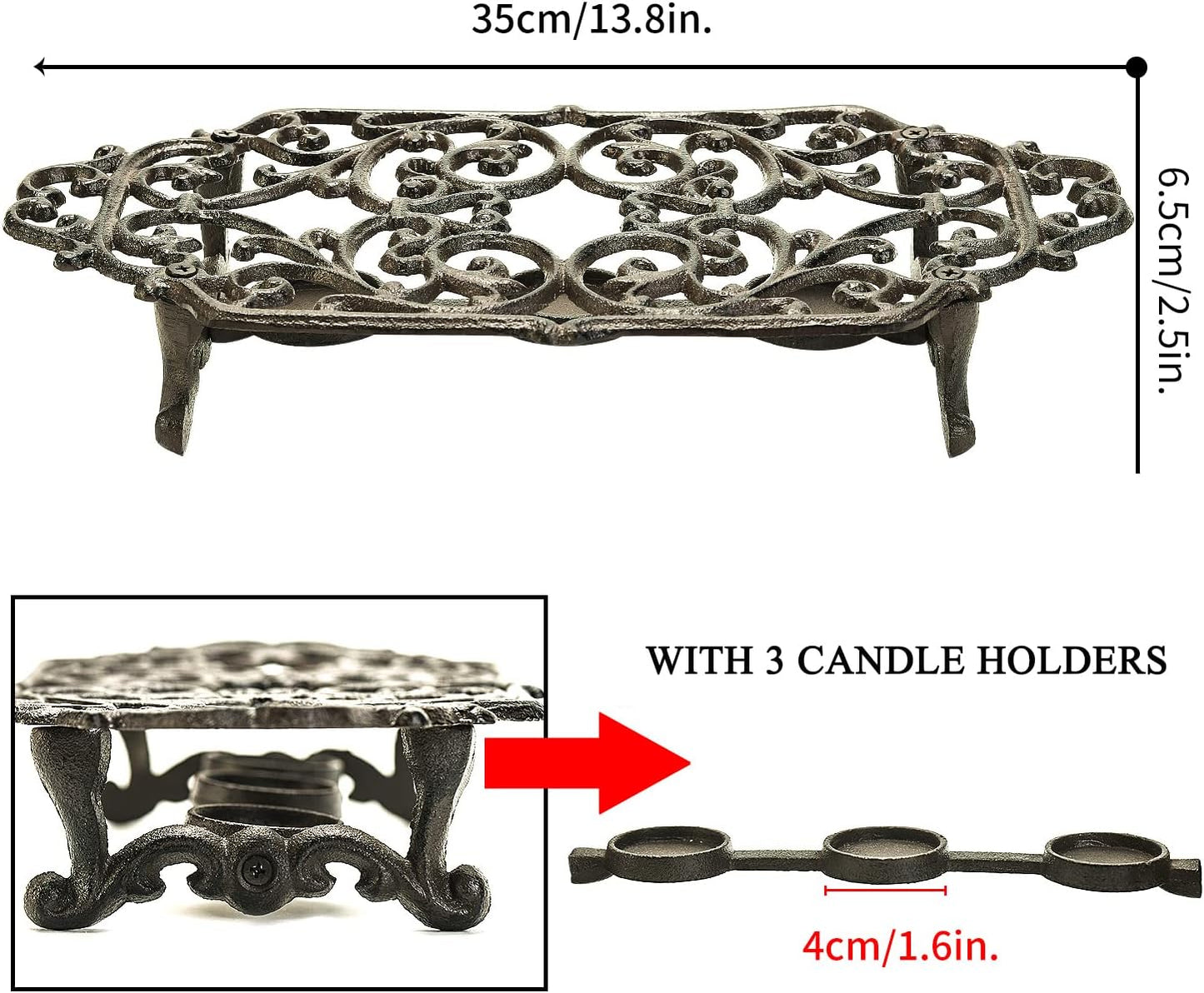 Sungmor Heavy Duty Cast Iron Teapot Dish Warmer Stable Holder for Tealight Stand | Tealight Warmer Decorative Stove for Villa Yard Balcony-Flower Shape