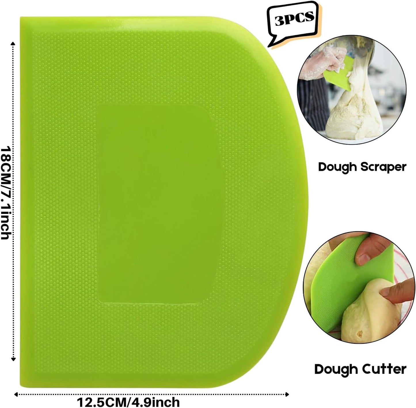 SURDOCA Dough Scraper Bench Scraper - 3P 7.1x4.9" Plastic Flexible Bowl Scraper, Sharp Edge & Angles Cake Scraper. Non-Slip Bakeware Decorating Tools Sculpting & Modeling Tools - Green+Pink+Yellow