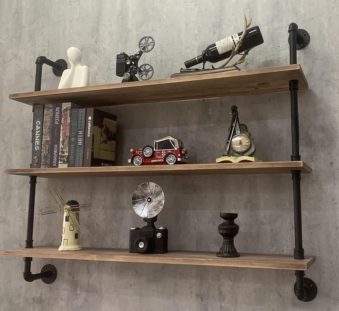 Pipe Shelves Industrial Pipe Shelving Shelves Real Wood Industrial Floating Pipe Shelves with Wood Planks 36 inch Wall Shelves Rustic Hanging Bookshelf Farmhouse Kitchen Bar Shelving