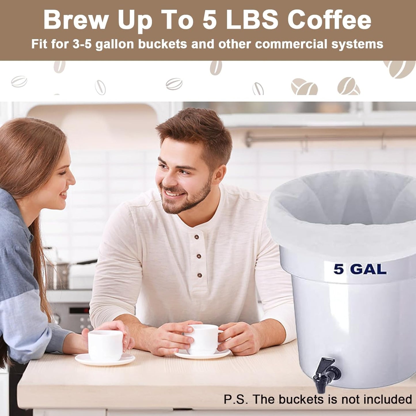 50 Pack Commercial Cold Brew Coffee Filters for 5 Gallon Buckets, 20" X 20" Commercial Cold Brew Bags for Commercial Model Cold Brew Coffee Makers, Brew Up To 5 LBS Coffee