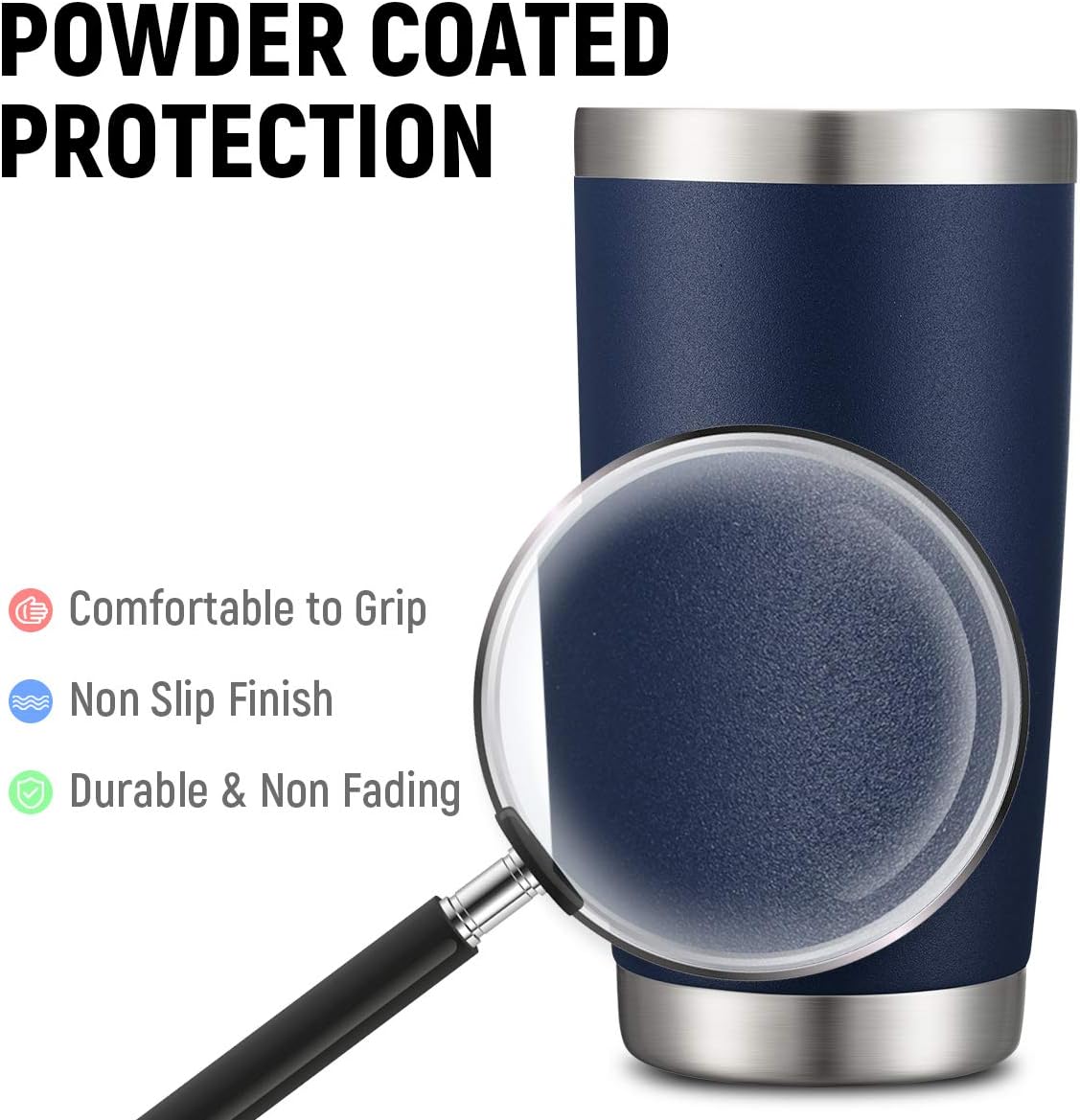 COMOOO 20oz Double Wall Vacuum Insulated Travel Mug, Stainless Steel Tumbler with Lid and Straw Durable Powder Coated Insulated Coffee Cup for Cold & Hot Drinks (Navy. 2 pack