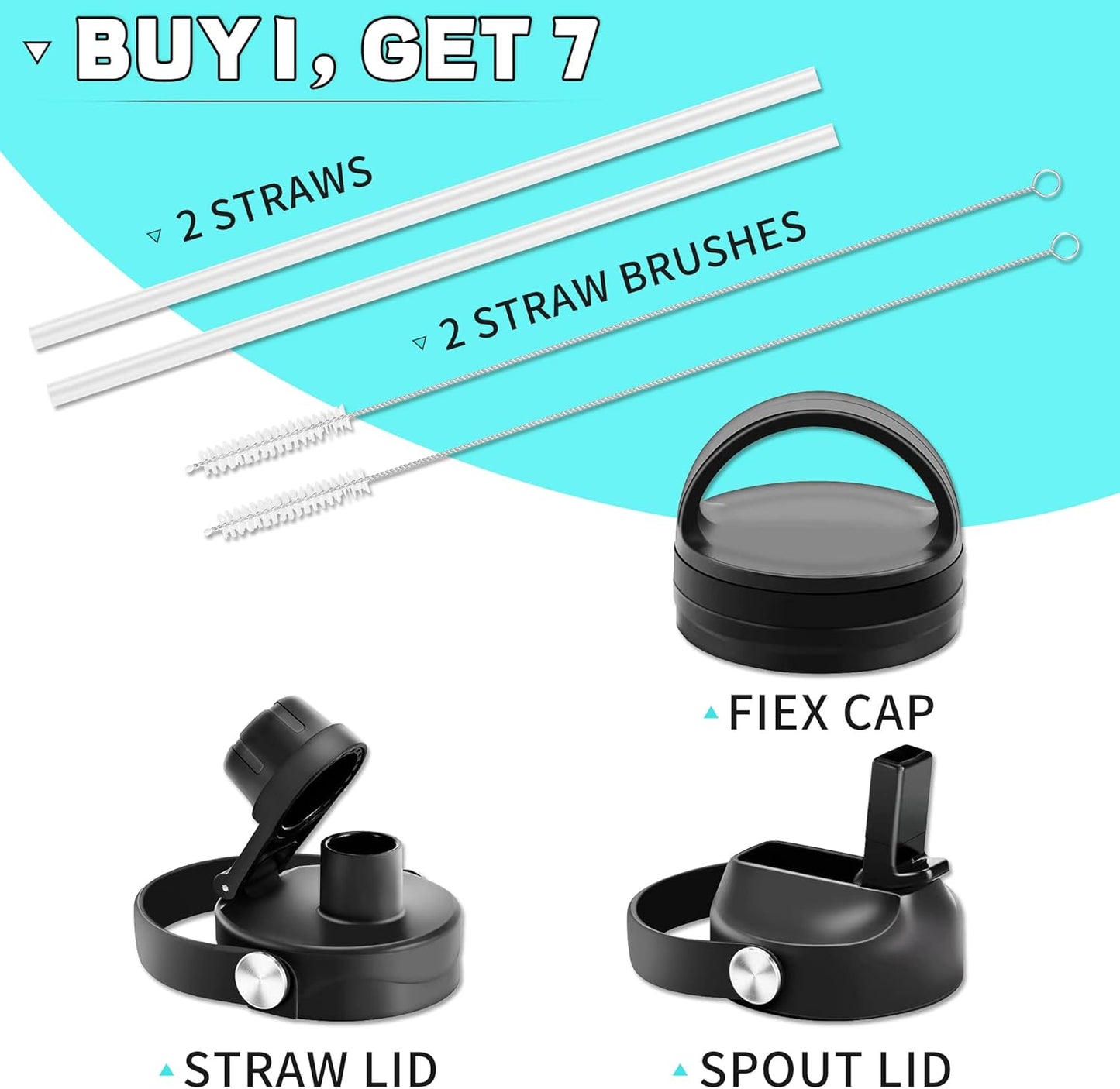 HYDROWION Water Bottle Insulated (Cold 48 hrs, Hot 24 hrs) 40 oz Stainless Steel Water Tumbler with Leak Proof Straw Lid, Spout Lid and Flex Cap,Double Wall Travel Tumbler Cup, Black&Grey