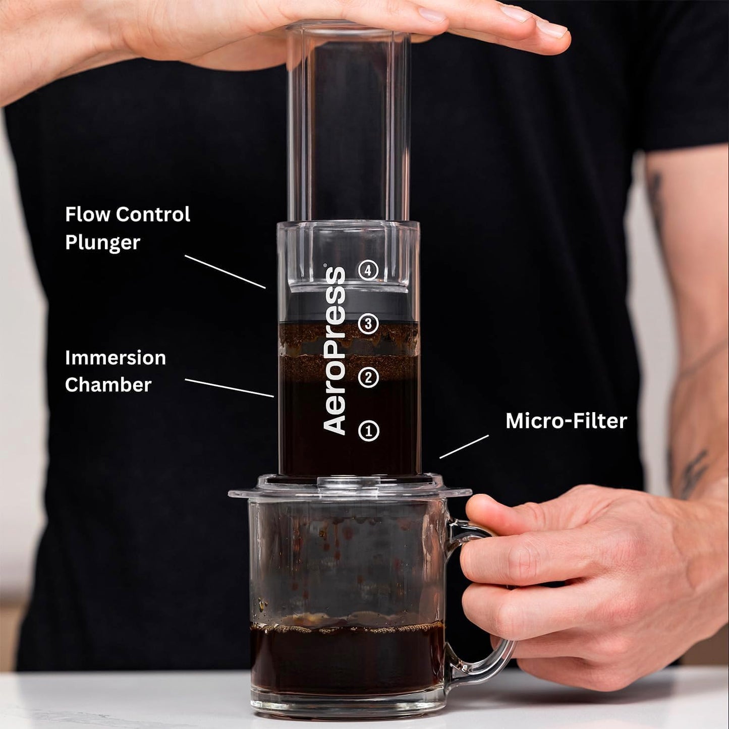 AeroPress Clear Coffee Press – 3 In 1 Brew Method Combines French Press, Pourover, Espresso, Full Bodied Coffee Without Grit or Bitterness, Small Portable Coffee Maker for Camping & Travel, Clear