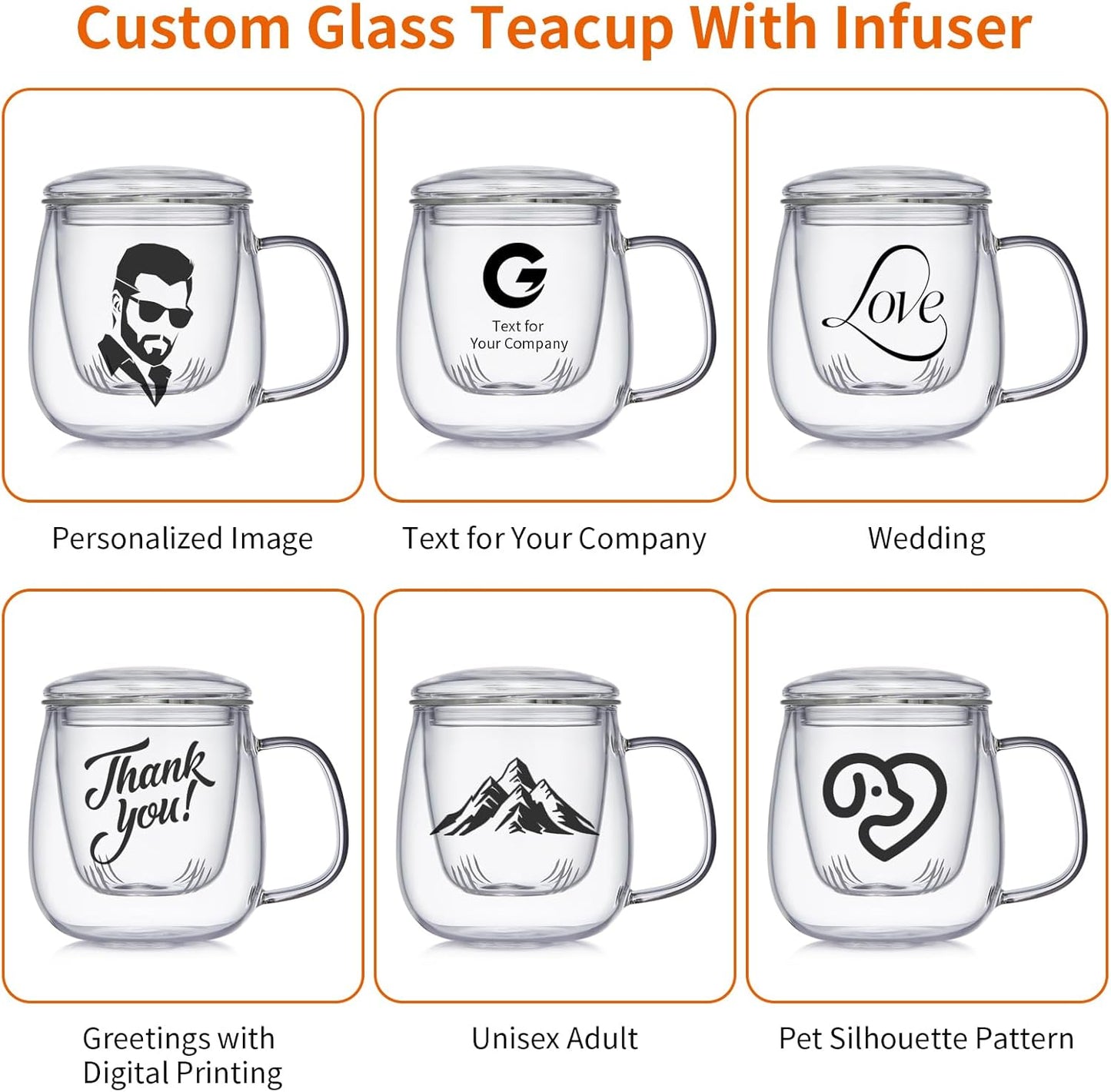 OEM Custom Personalized Gifts Glass Tea Cup with Infuser and Lid,Customized Large Borosilicate Teacup, Clear Mug for Loose Leaf Blooming Tea Maker Gift for Friend, Family