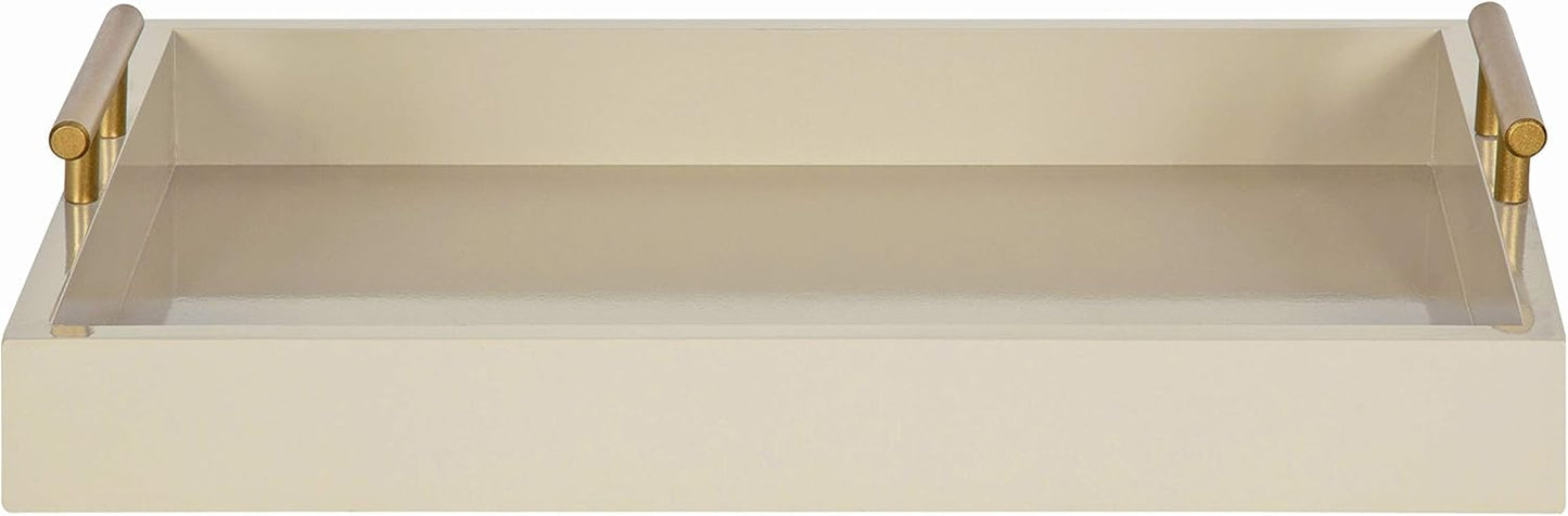 Kate and Laurel Lipton Mid Century Modern Decorative Wood Tray with Brushed Gold Metal Handles, Sand Brown