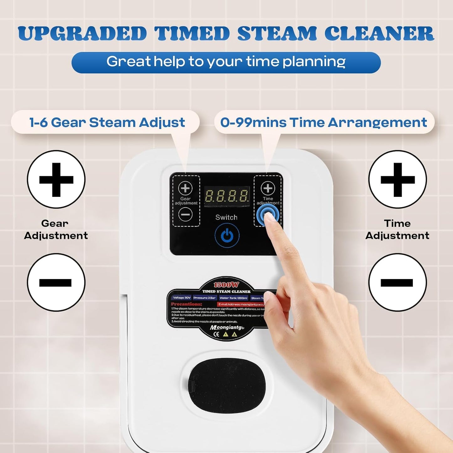 Moongiantgo Handheld Steam Cleaner High Pressure Timed Steamer for Cleaning for Home Kitchen Upholstery, Portable Pressurized Cleaning Machine for Car Detailing, Bathroom Grout Tile, 1200ml