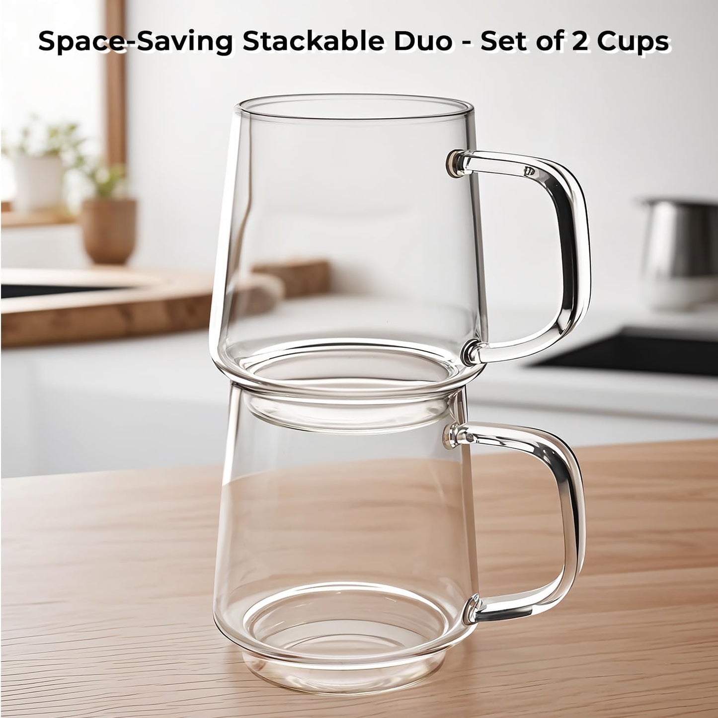 Aquach 16 Oz Glass Coffee Tea Cups, Clear Mugs with Handle, Microwave and Dishwasher safe Home Office Mug Perfect for Americano Latte Hot Beverages, 2-Pack