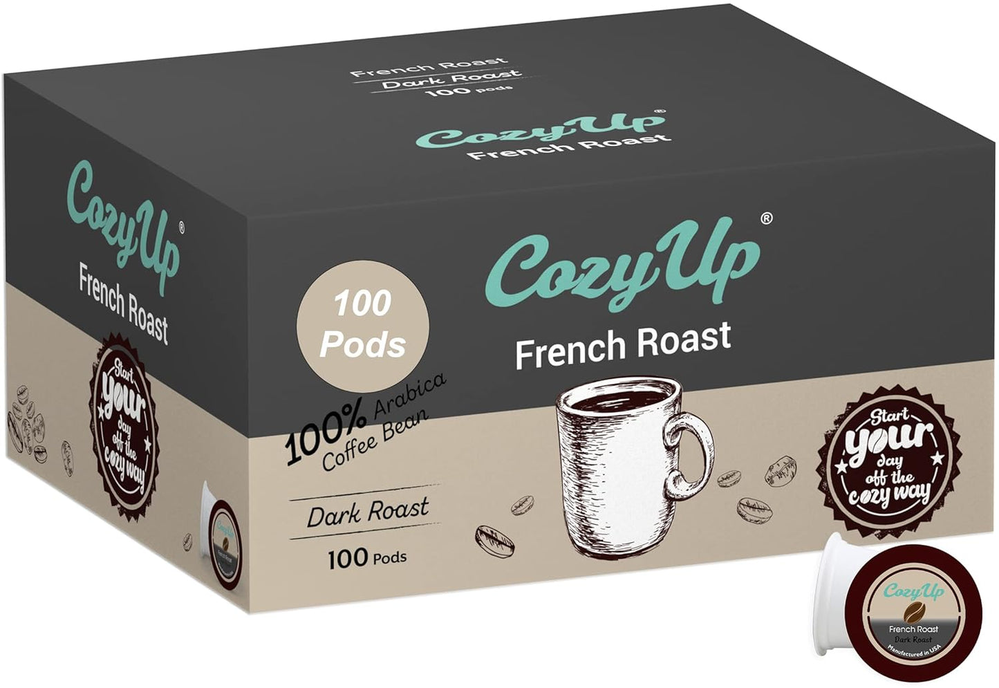 Cozy Up | French Roast Single-Serve Coffee Pods Compatible with Keurig K-Cup Brewers | Extra Dark Roast Coffee | 100-Count