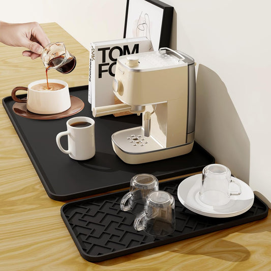 Silicone Coffee Mat - Removable Bar Mat with Concave and Convex Design, Leak-Proof and Non-Slip, Suitable for Use Under the Coffee Machine to Keep the Countertop Clean (Black31.5"x17")