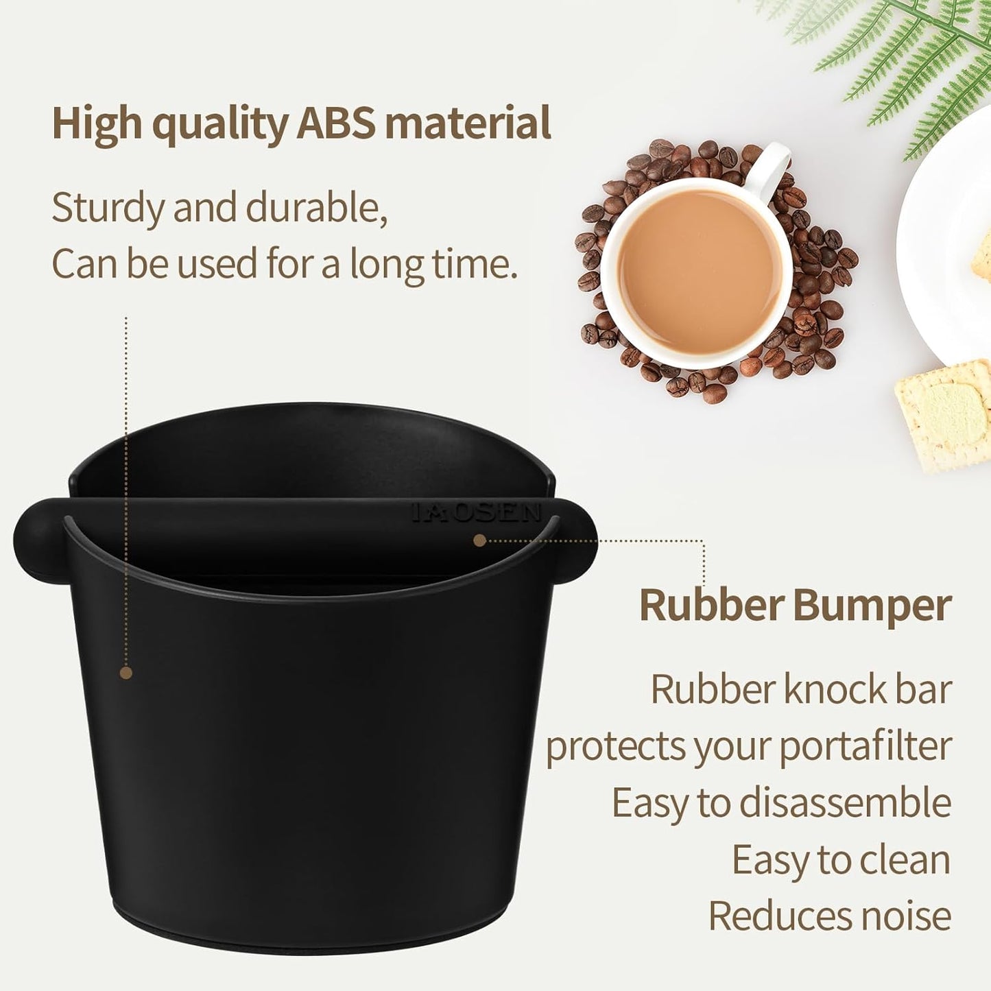 6.3Inch Large Espresso Knock Box Silicone coffee Tamper Mat Espresso Machine Accessories Set of 2 with Removable Knock Bar and Anti-Slip Base for Home Office Barista Tools for Bar Shop