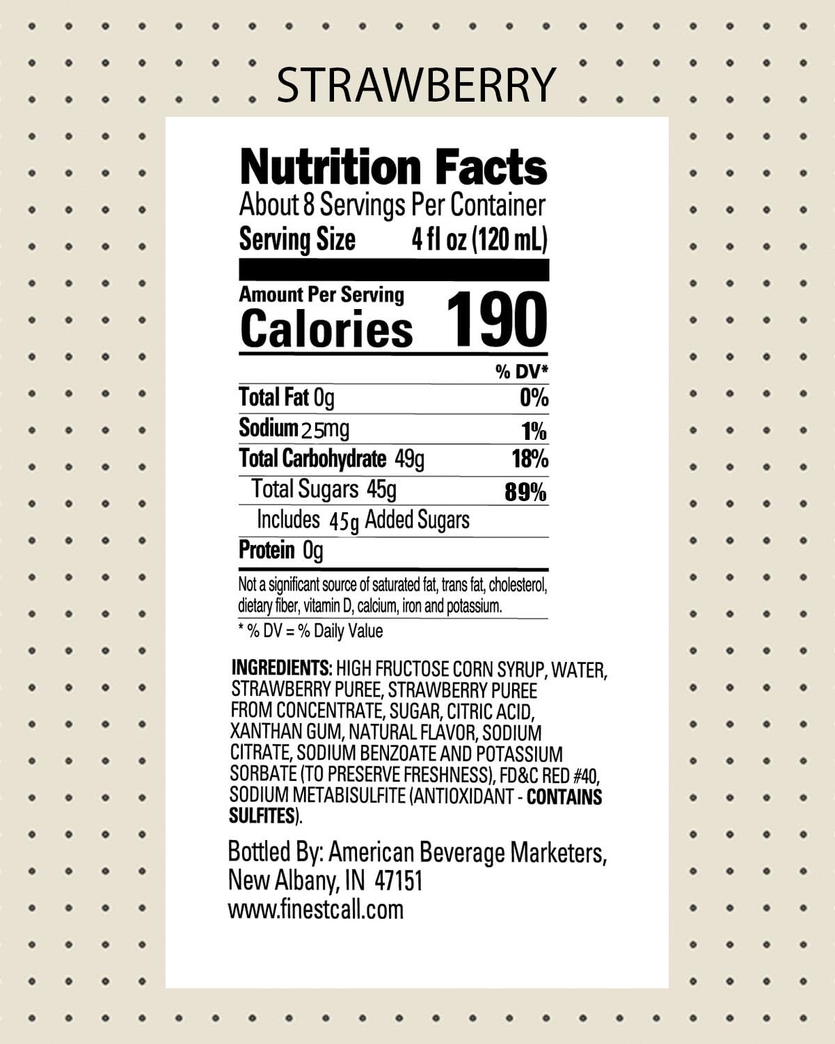 Finest Call Premium Strawberry Puree Drink Mix, 1 Liter Bottle (33.8 Fl Oz), Pack of 6