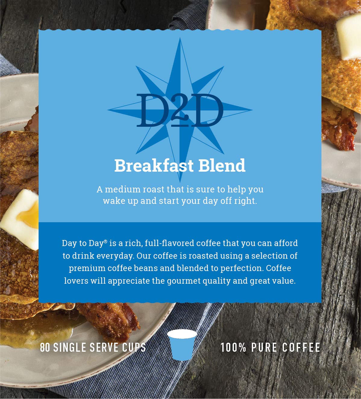 Day To Day Breakfast Blend Medium Roast Single Serve Coffee Pods, 80-Count for K-Cup Keurig Brewers