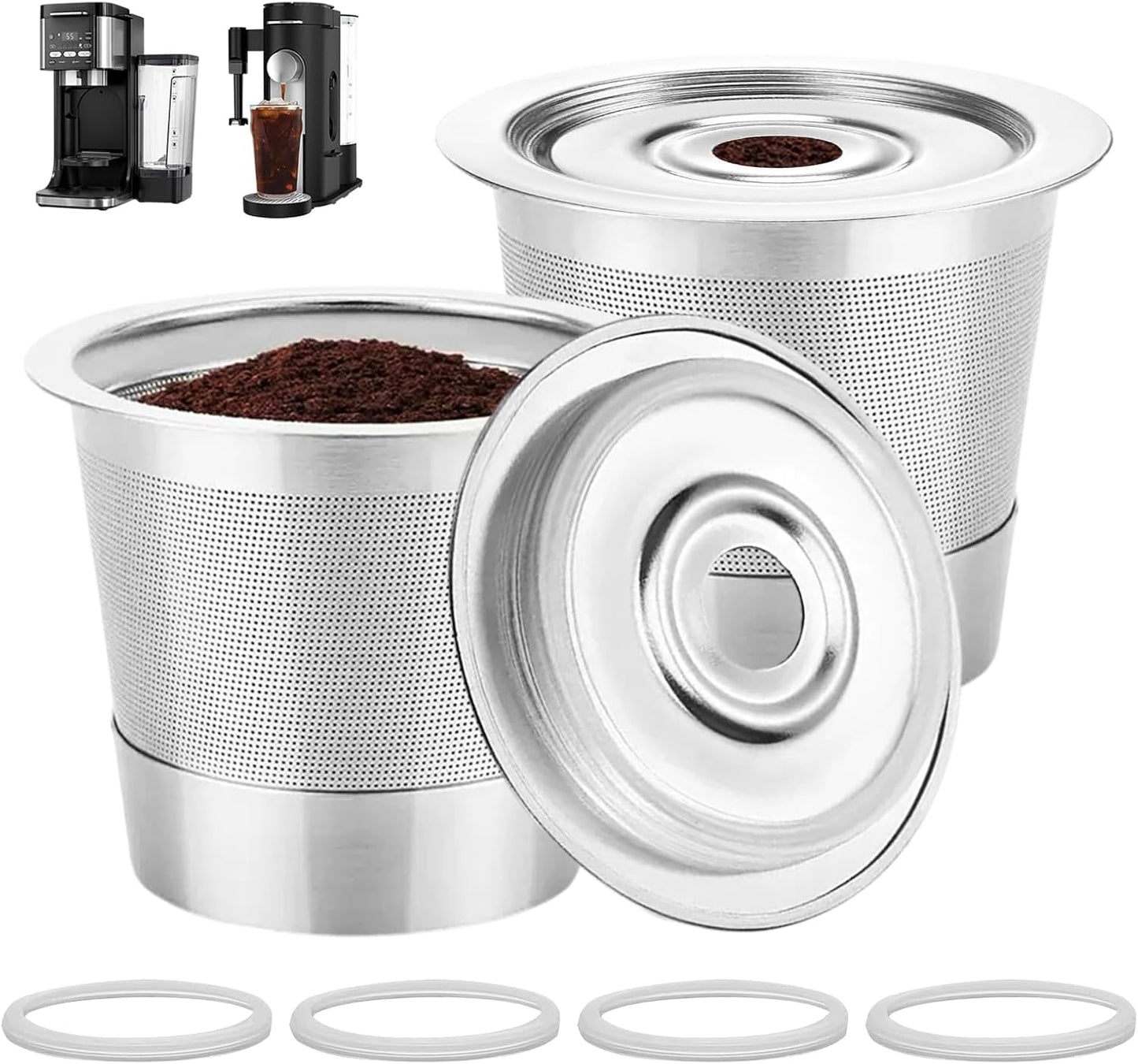 Reusable Stainless Steel K Cups Compatible with Ninja Pods and Grounds Coffee Maker Dual Brew CFP101 & Ninja Single-Serve PB051/PB041, Reusable Coffee Filter Pods Accessories (2 Pack)