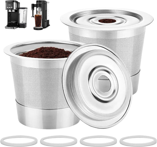 Reusable Stainless Steel K Cups Compatible with Ninja Pods and Grounds Coffee Maker Dual Brew CFP101 & Ninja Single-Serve PB051/PB041, Reusable Coffee Filter Pods Accessories (2 Pack)