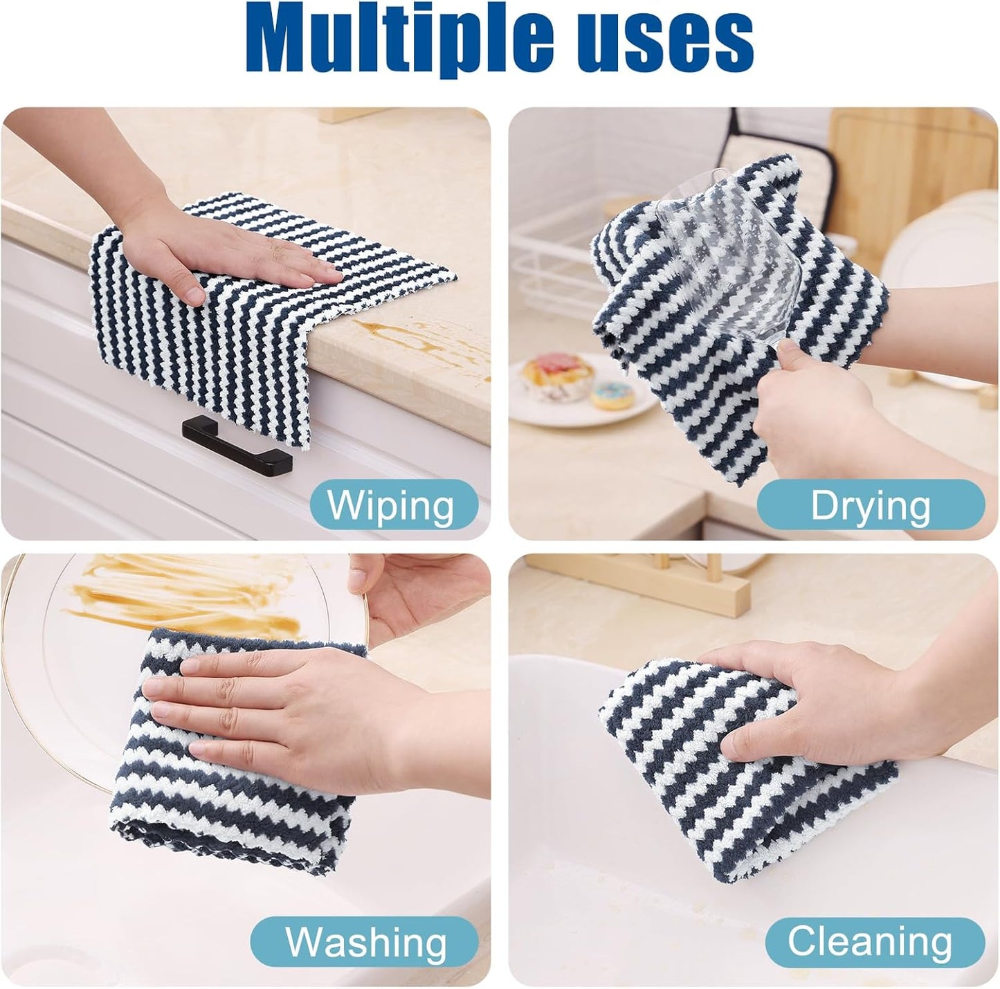 Homaxy 18 Pack Kitchen Dish Cloths, Ultra Soft and Absorbent Dish Towels, Reusable Fast Drying Microfiber Cleaning Cloth, Coral Velvet Wave Design No-lint, 10 x 10 inches, Dark Grey