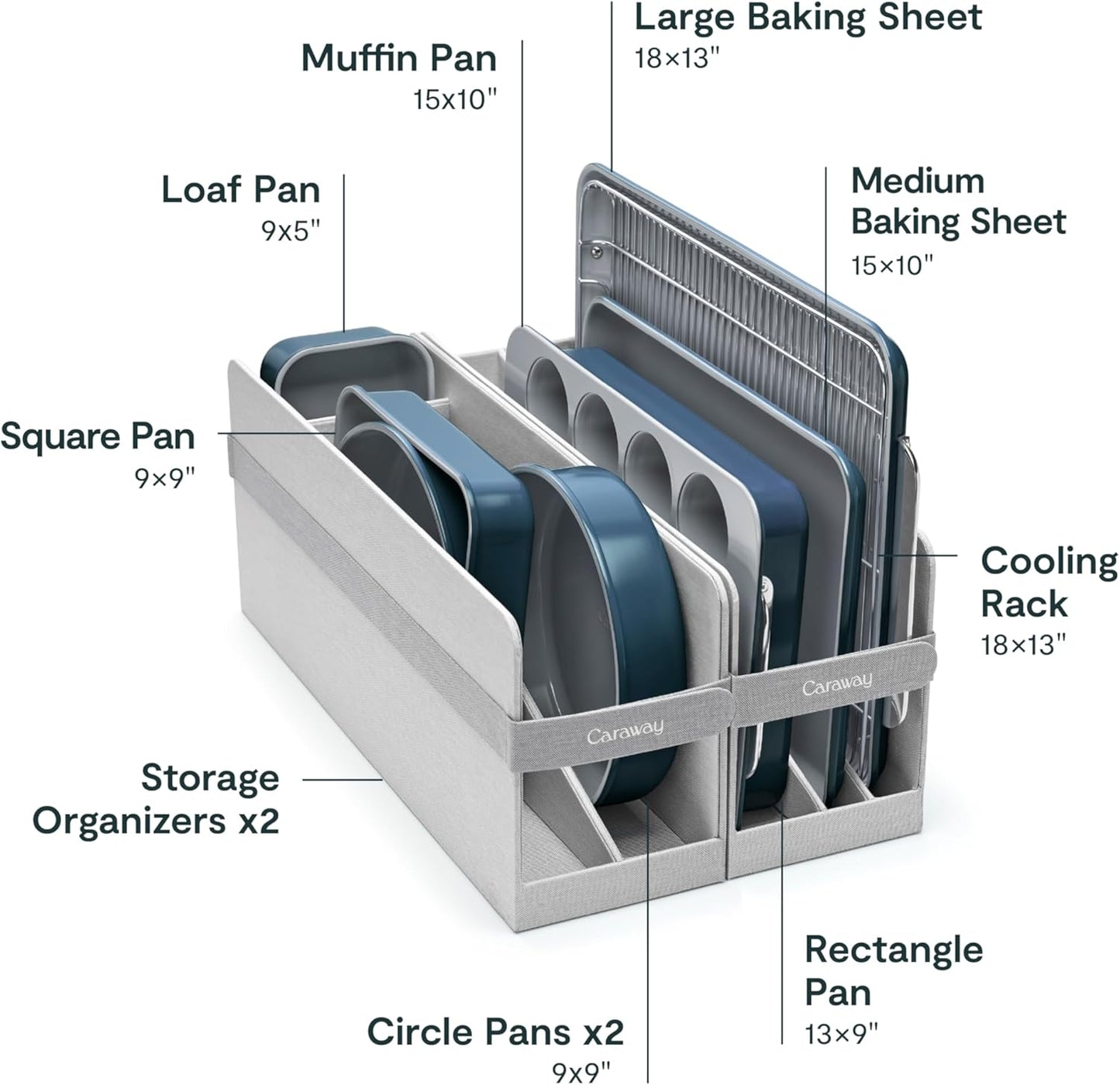Caraway Nonstick Ceramic Bakeware Set (11 Pieces) - Baking Sheets, Assorted Baking Pans, Cooling Rack, & Storage - Aluminized Steel Body - Non Toxic, PTFE & PFOA Free - Navy