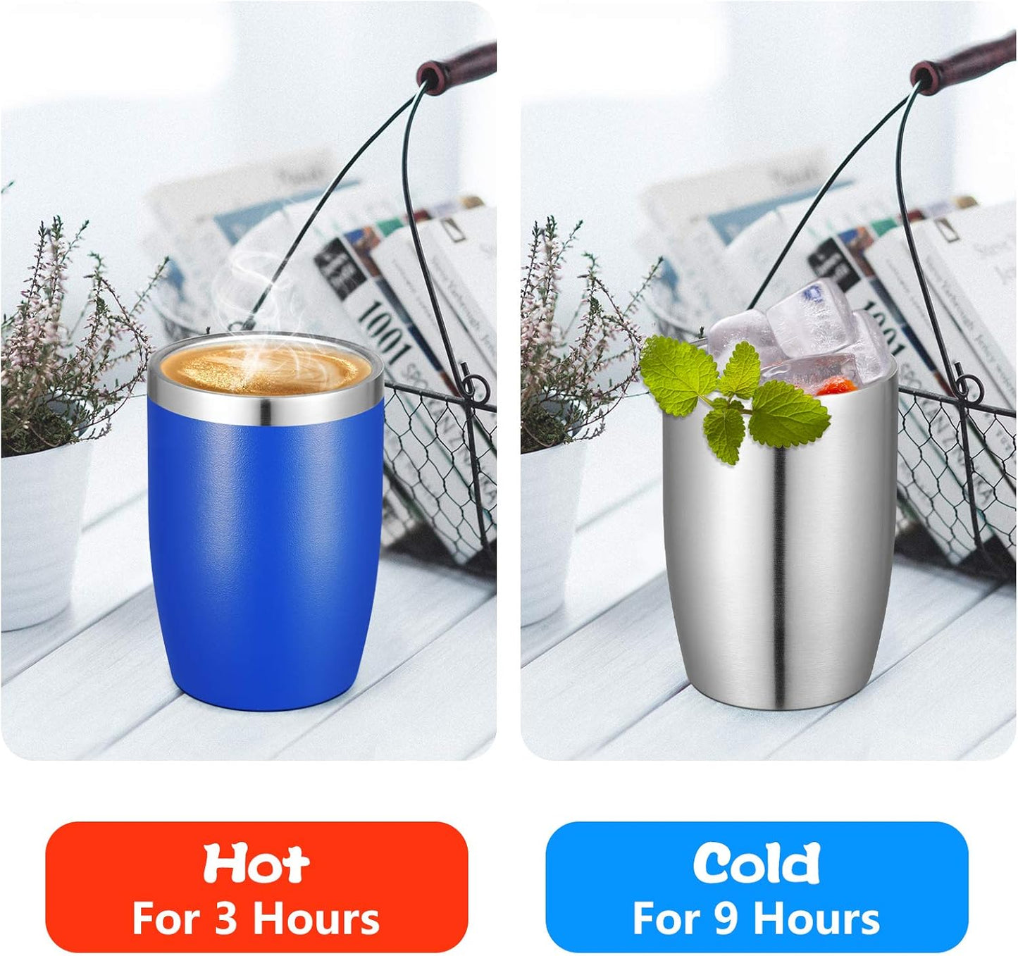 VEGOND Stainless Steel 12 oz Tumblers bulk Vacuum Insulated Double Wall Travel Tumbler with Lid and Straw Reusable Tumbler, Stainless 6 pack