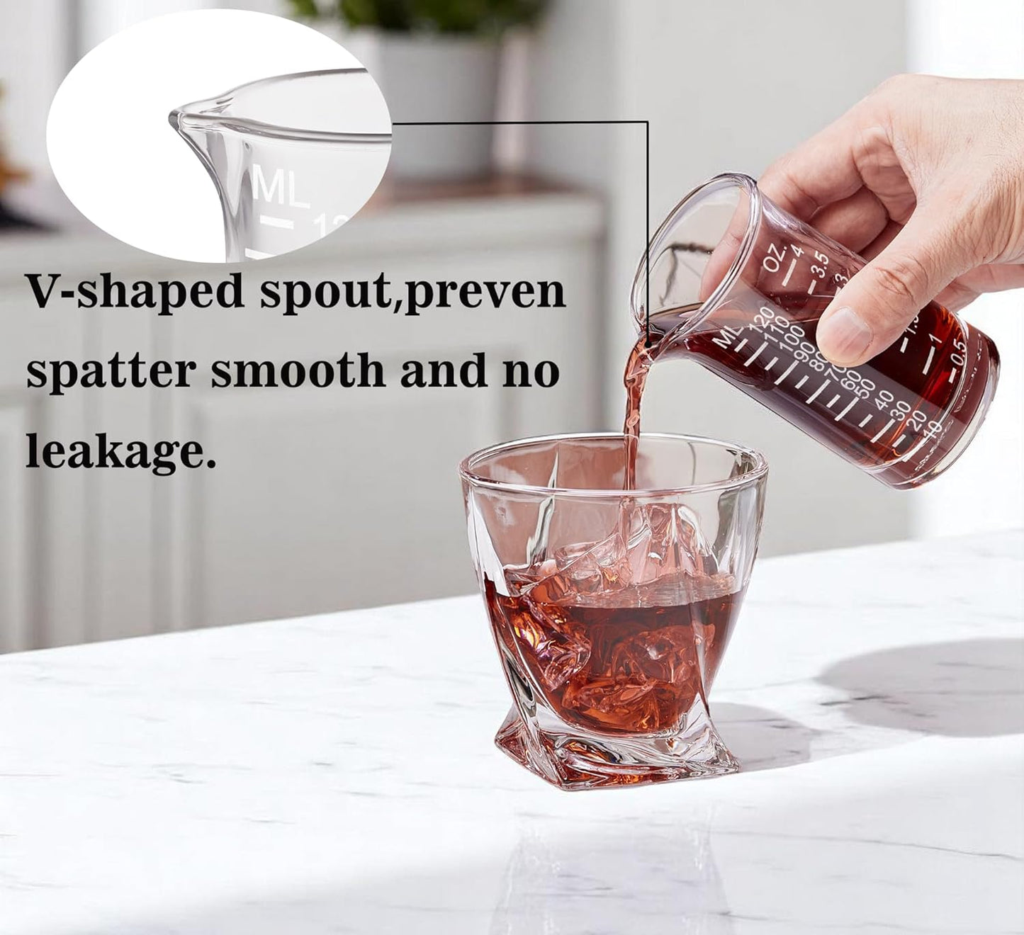 Ackers 4 Oz Glass Measuring Cup,Borosilicate Shot Glass with V-Shaped Spout-Etching Scale