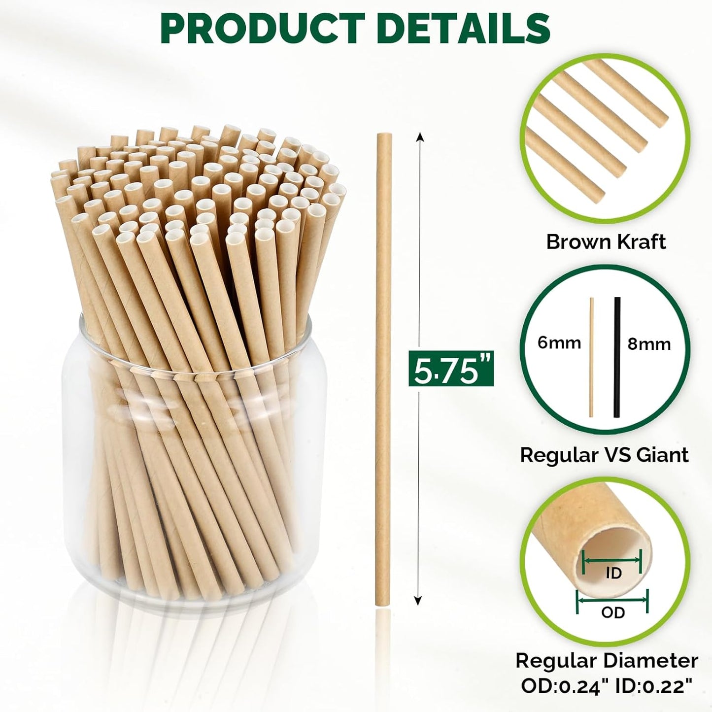[500 Counts] Chunspak 5.75 inch Disposable Brown Kraft Short Paper Cocktail Straws & Stirring Straws - for Home, Bars and Restaurants