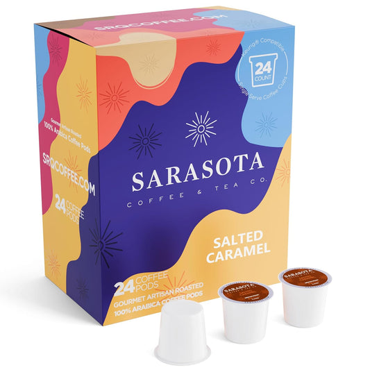 Sarasota K-Cup Coffee Pods | Medium Roast Flavored Coffee | Salted Caramel Cream | Single Serve for Keurig Brewers | Gourmet, Low Acid, Mold Free | 24 Count