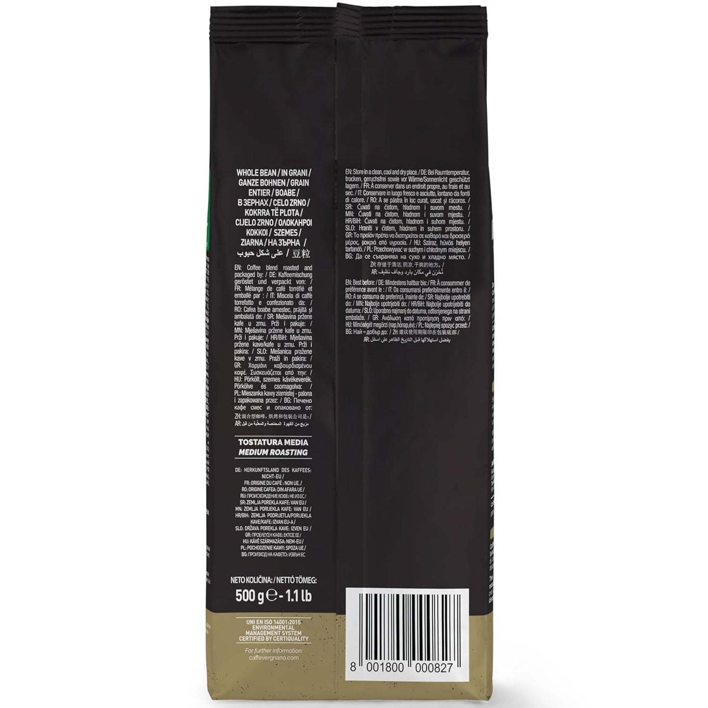 Caffe Vergnano 1882 Antica Bottega Whole Bean Arabica Medium Roast Espresso, 1.1 lbs Bag - Italian Coffee Beans with notes of Chocolate, Nuts & Caramel, Intensity 5/10-500g Bag (6 Pack)