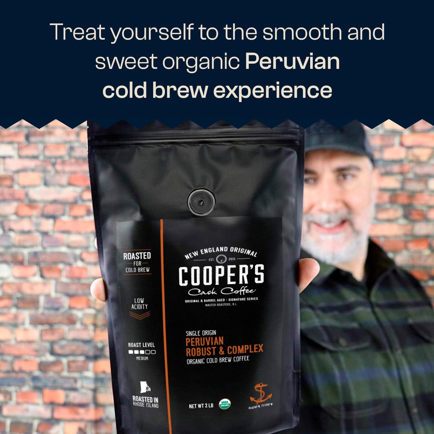 Organic Cold Brew Coffee Peru Reserve Single Origin Peruvian Coarsely Whole Bean - 1 lb. Bag - Medium Roast