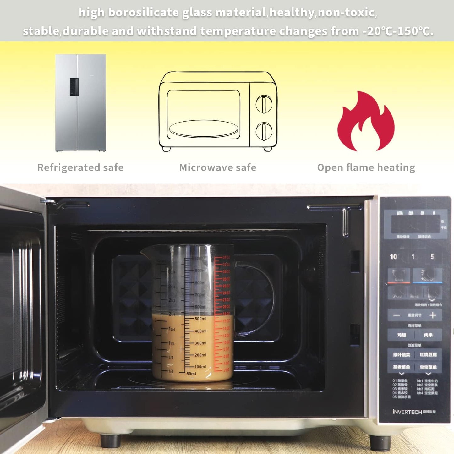 Glass Measuring Cup-[Insulated handle | V-Shaped Spout]-Made of High Borosilicate Glass Measuring Cup for Kitchen or Restaurant, Easy to Read, 1000 ML (32 Oz, 4 Cup)