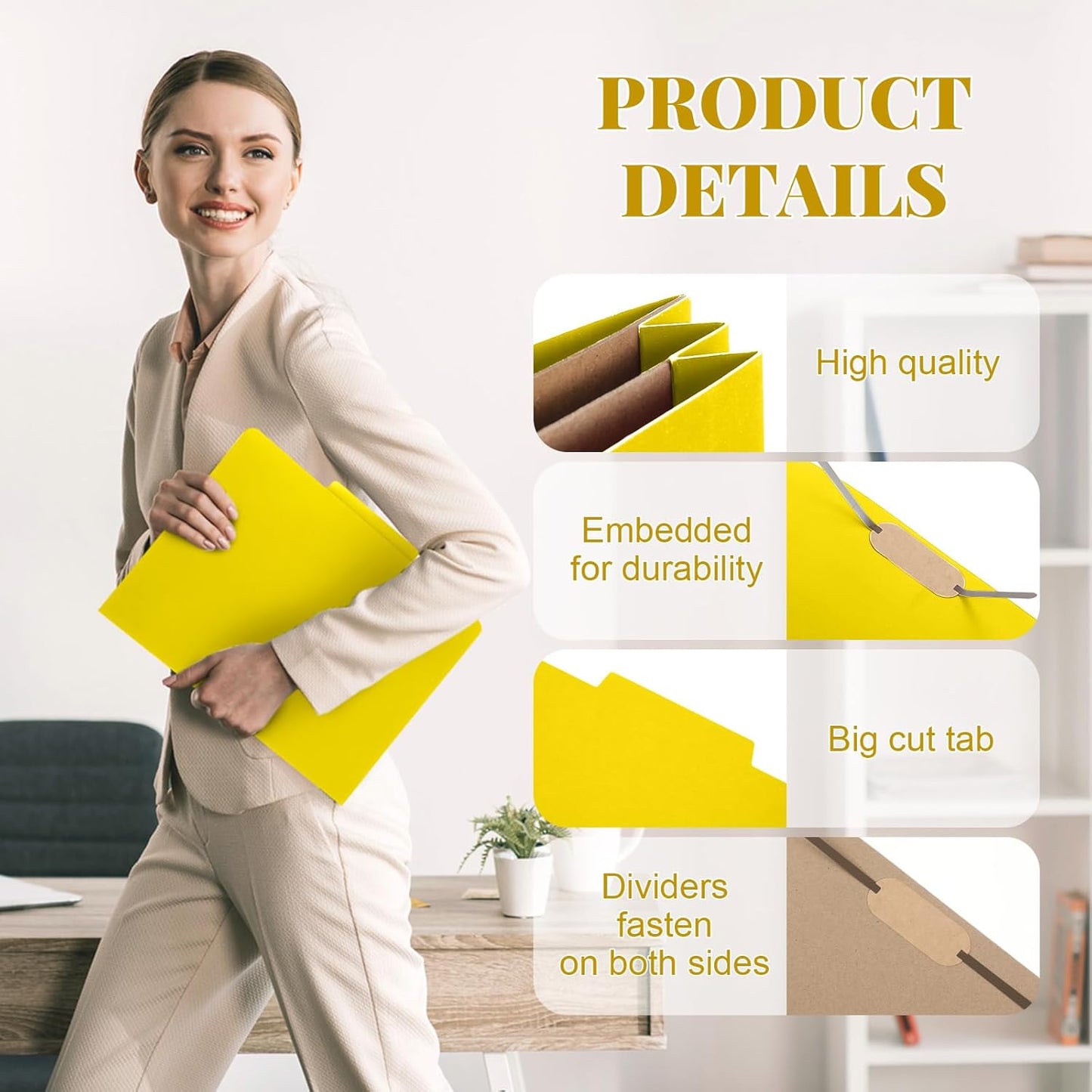 24 Pcs Classification Folders Letter Size, Back to School Supply for Teacher, Student, 2 Pocket Dividers Pressboard File Folder Bulk with 2 Fasteners, 2 in Expanding File Organizer (Yellow)