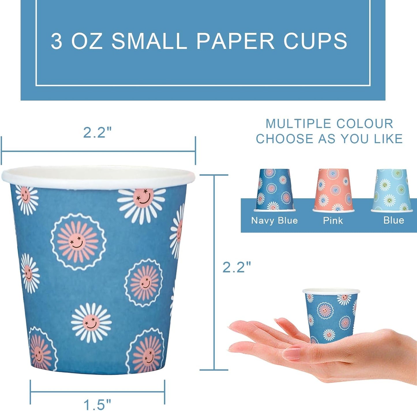 300 Pack 3 oz Paper Cups, Disposable Bathroom Cups, Small Mouthwash Cup, Hot/Cold Beverage Drinking Cups, Mini Paper Cups for Bathroom, Birthday Party, Travel, Events, Picnic, BBQ (Daisy)