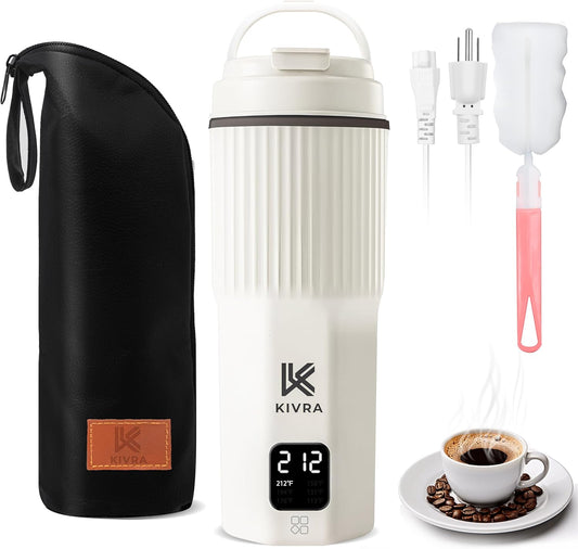 KIVRA Travel Kettle-316 Stainless Steel Portable kettle, 450mL Portable Water Boiler with 6 Temperature Control, Auto Shut Off & Boil Dry Protection, Small Electric Kettle for Global Use (100-240V)