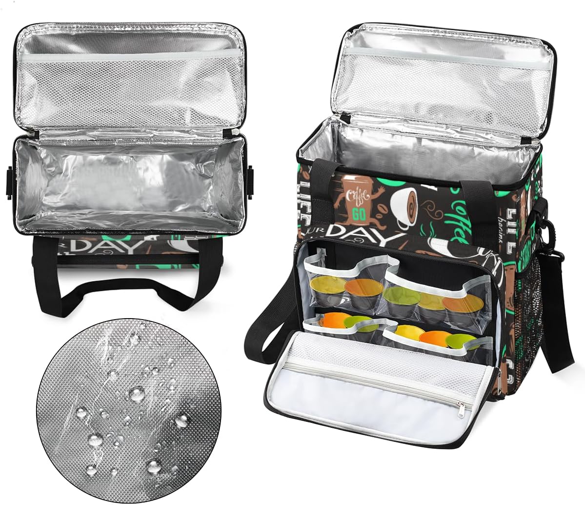 Turquoise Start Your Day With Coffee Coffee Maker Carrying Bag, Coffee Machine Travel Storage Tote Bag Compatible with K-Mini or K-Mini Plus, Portable Single Serve Coffee Brewer Case with Pockets