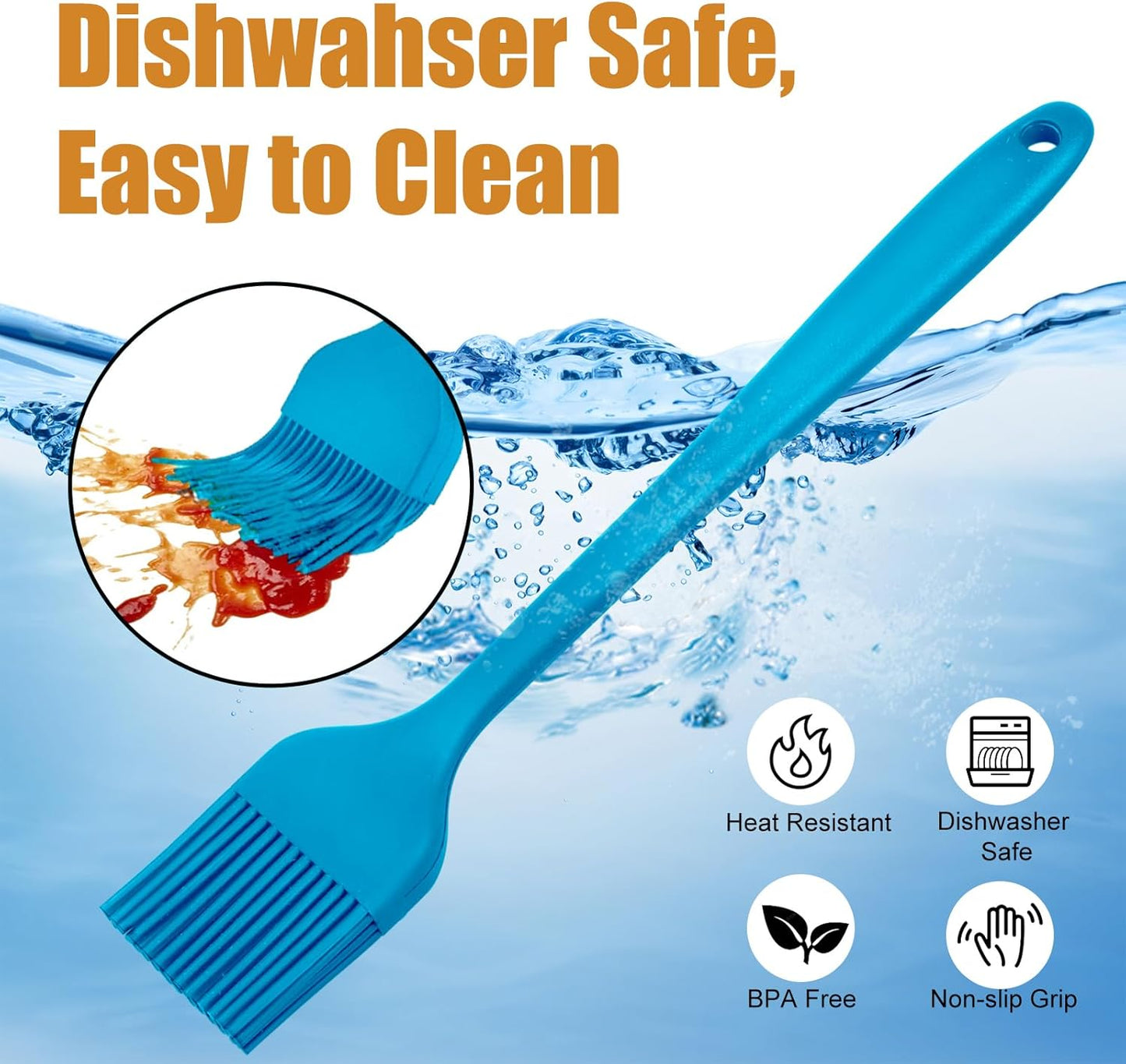 Silicone Basting Brush 2 Pcs Pastry Brush for Oil, BBQ, Grill, Sauce Baking Cooking, Dishwasher Safe (Blue)