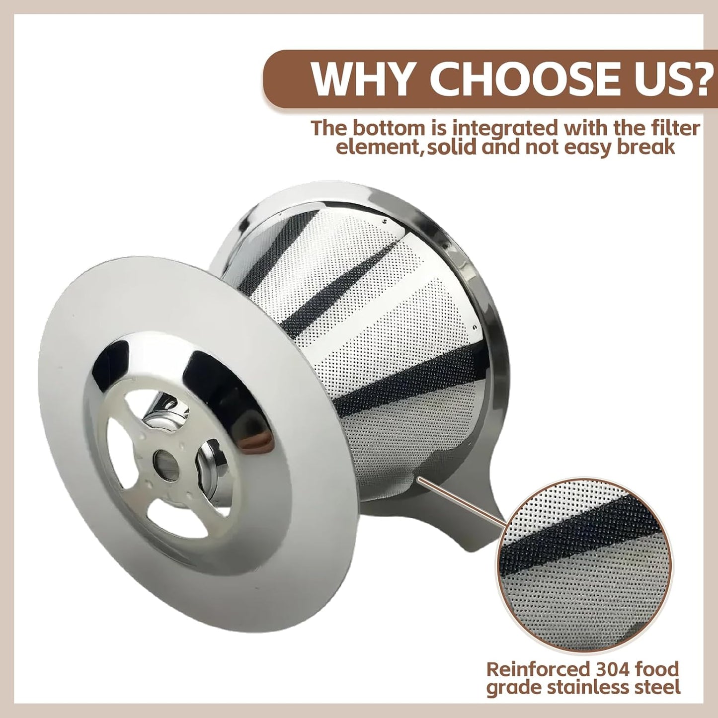 Pour Over Coffee Dripper Stainless Steel Coffee Filter Metal Cone Filter Extra Fine Wire Mesh Reusable Coffee Filter Coffee Maker (Silver, 1-4 Cups)