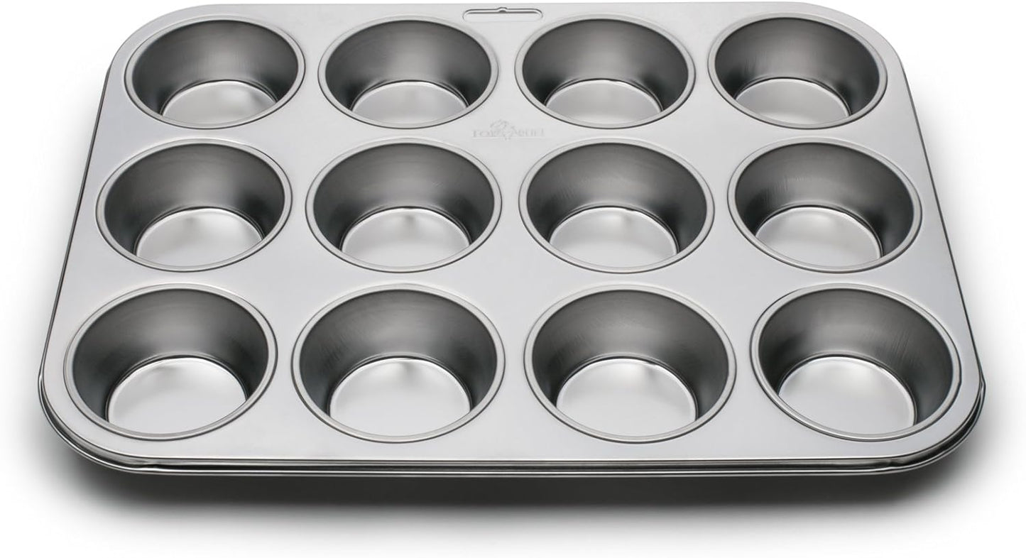 Fox Run Muffin and Cupcake Pan, 12 Standard Cup, Stainless Steel