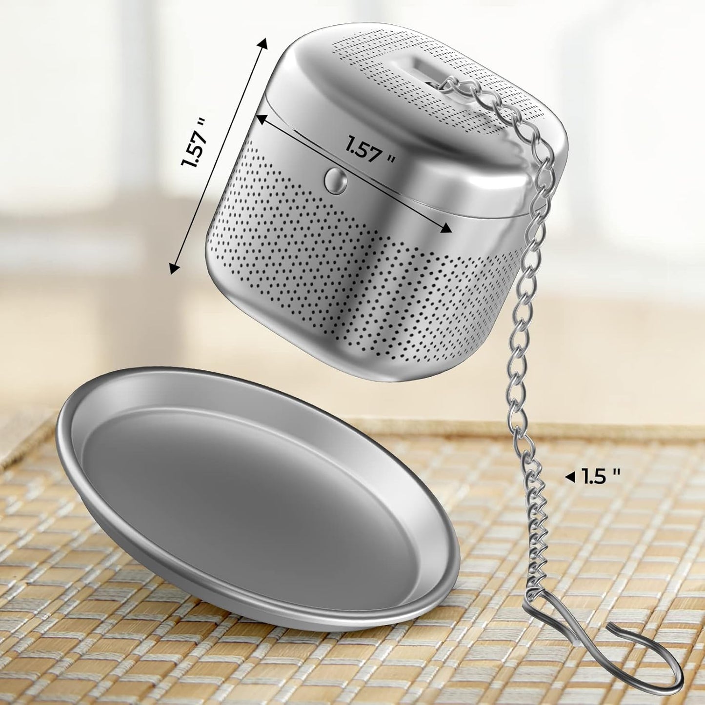 Reinmoson Tea Balls for Loose Tea, 304 Stainless Steel Extra Fine Mesh Tea Infusers for Loose Tea, Retractable Chain Design Tea Strainers for Loose Leaf Tea Single Cup, Come with 1 Saucer