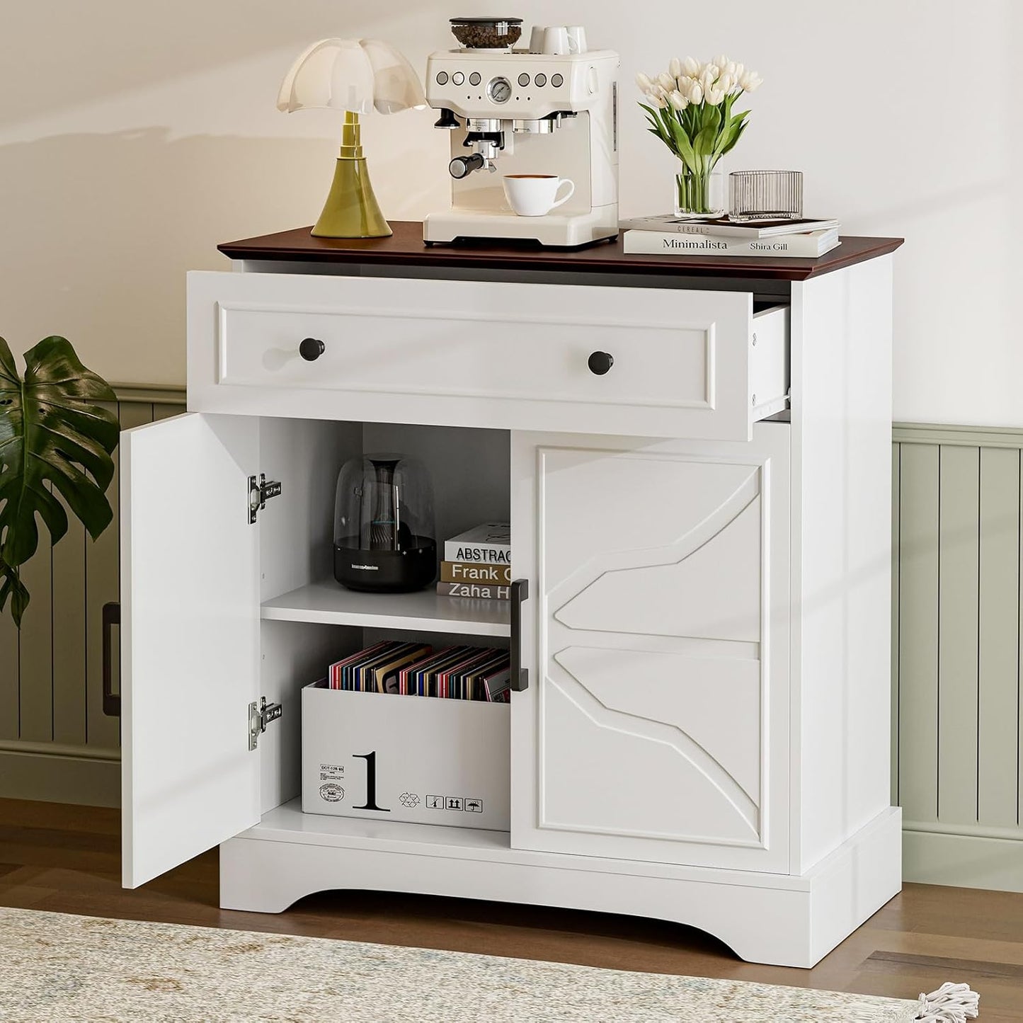 Buffet Cabinet with Storage, Coffee Bar with Drawer & Adjustable Shelf, Modern Sideboard for Kitchen, Dining Room, Living Room, White