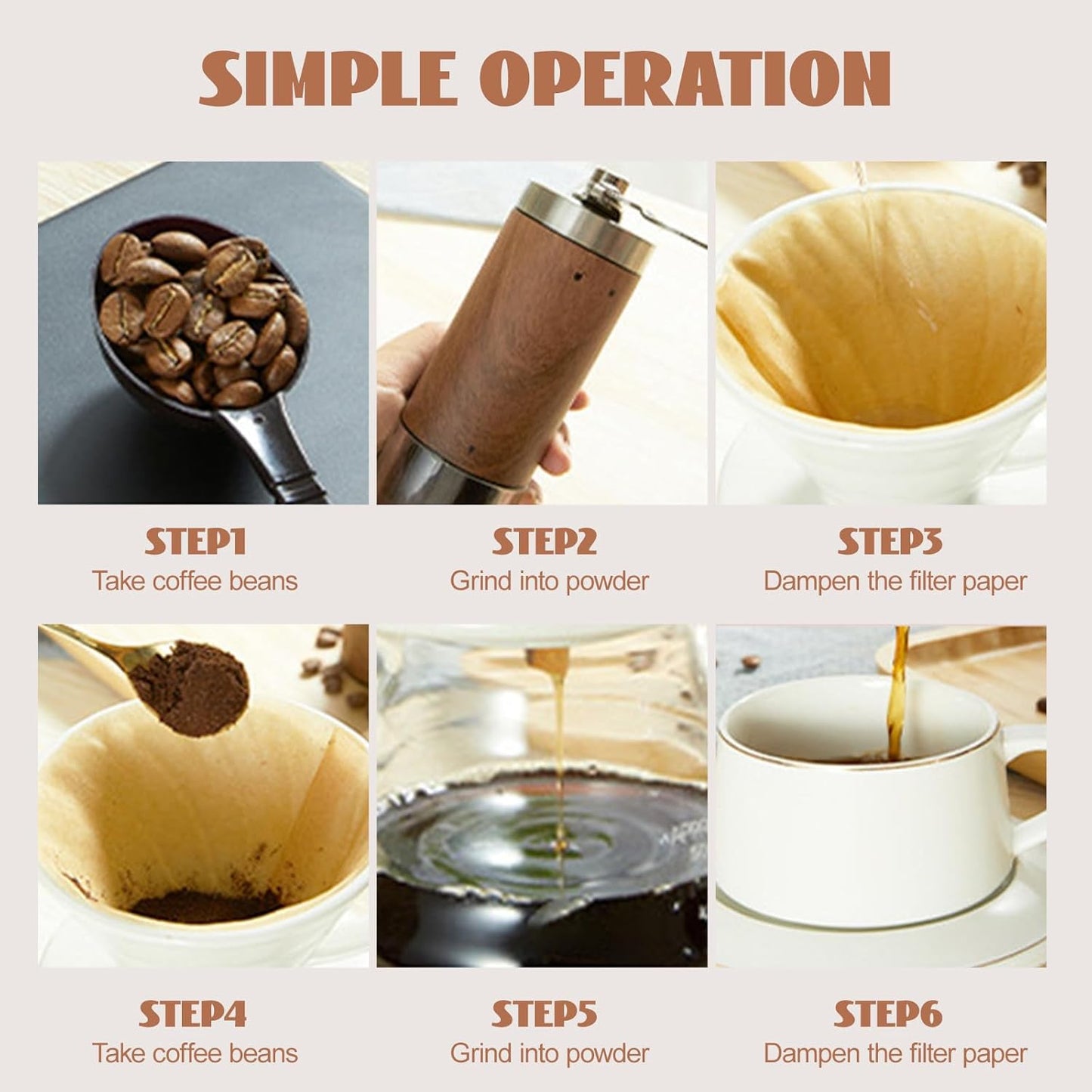 Ceramic Coffee Dripper Filter 02-4Cup Pour Over Coffee Dripper, 60 Angle Cone Ceramic Hand Brew Coffee Cup Retro Filter Set Reusable Portable Coffee Maker (Bronze)