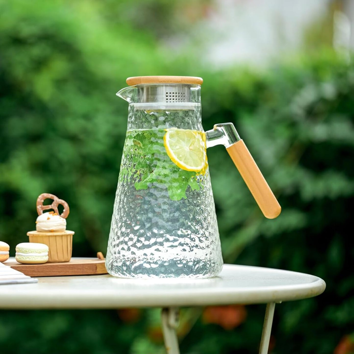 Glass Pitcher, 60 oz 1.8 Liter Glass Water Pitcher with Lid,Hand Blown Iced Tea Pitcher for Fridge,for Juice, Coffee, Milk, Cold or Hot Beverages, Heat Resistant