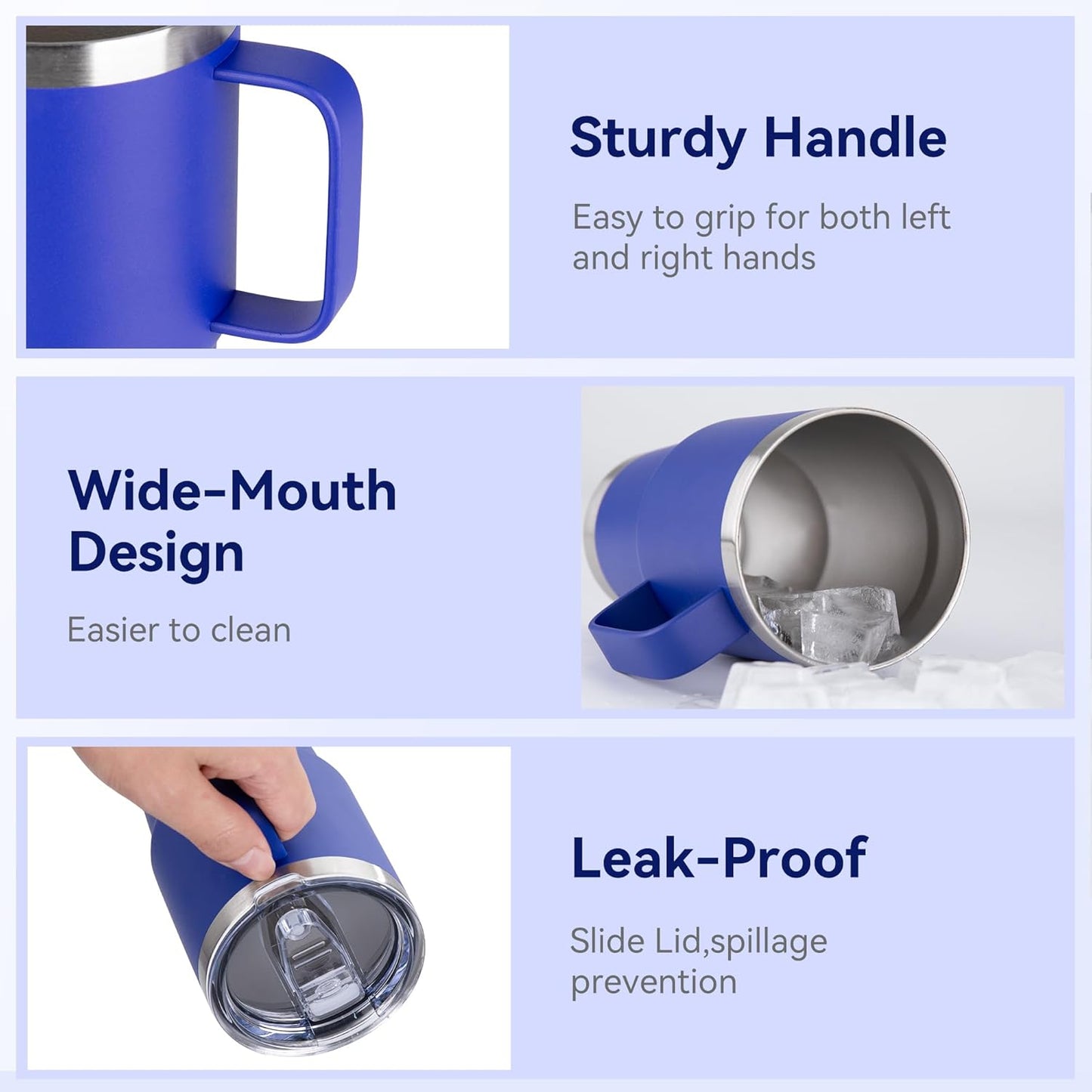 HASLE OUTFITTERS 20oz Tumbler Bulk with Lid, Stainless Steel Tumbler Bulk with Handle, Metal Insulated Travel Coffee Mug Set with Handle, Double Wall Vacuum Leak Proof Tumbler Cup, Blue 12 Pack