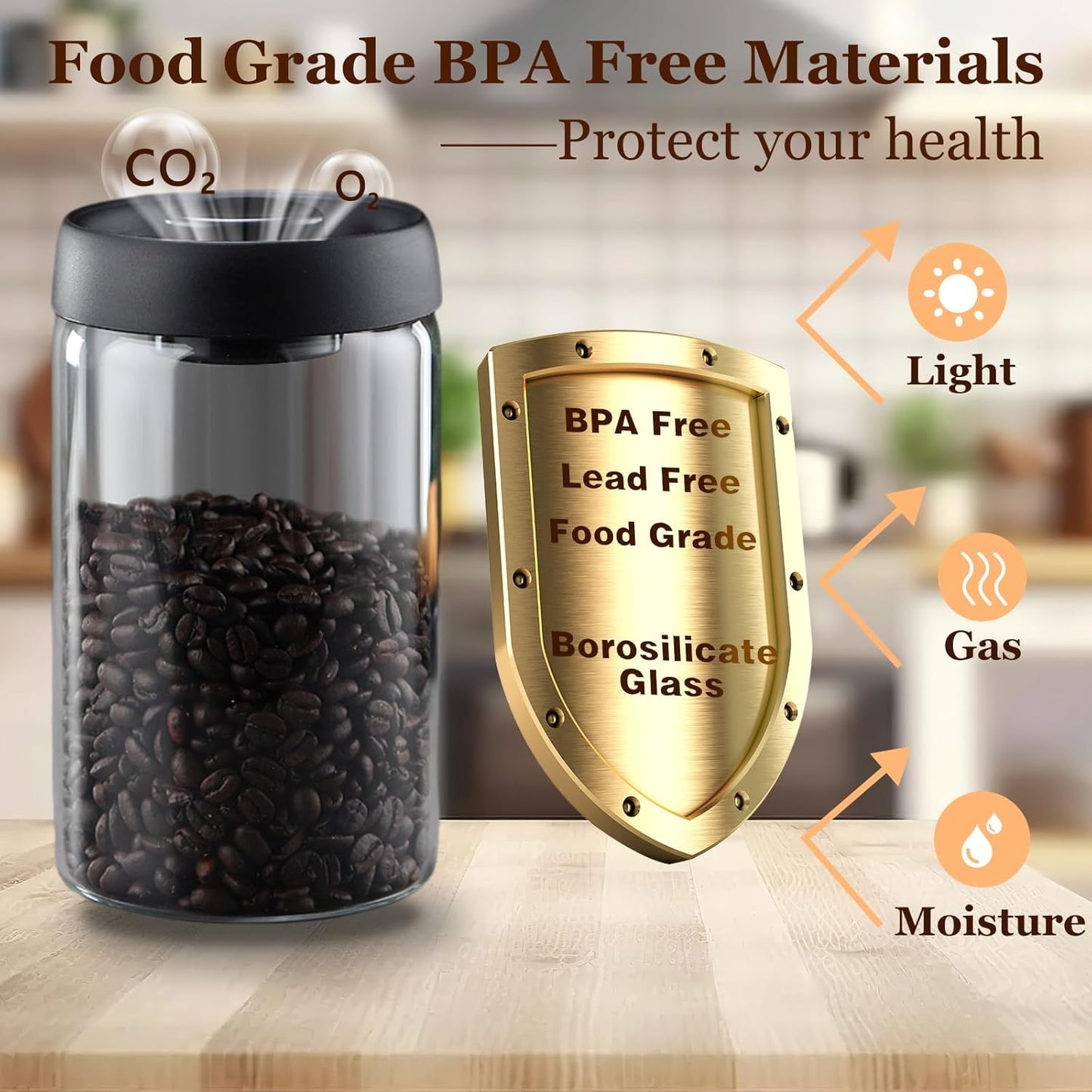 Vacuum Coffee Canister, 40.6floz Grey Glass Coffee Bean Storage,Perfect for Coffee Beans,Loose Tea,Candy,Sugar,Nuts,Spices (1200ML)