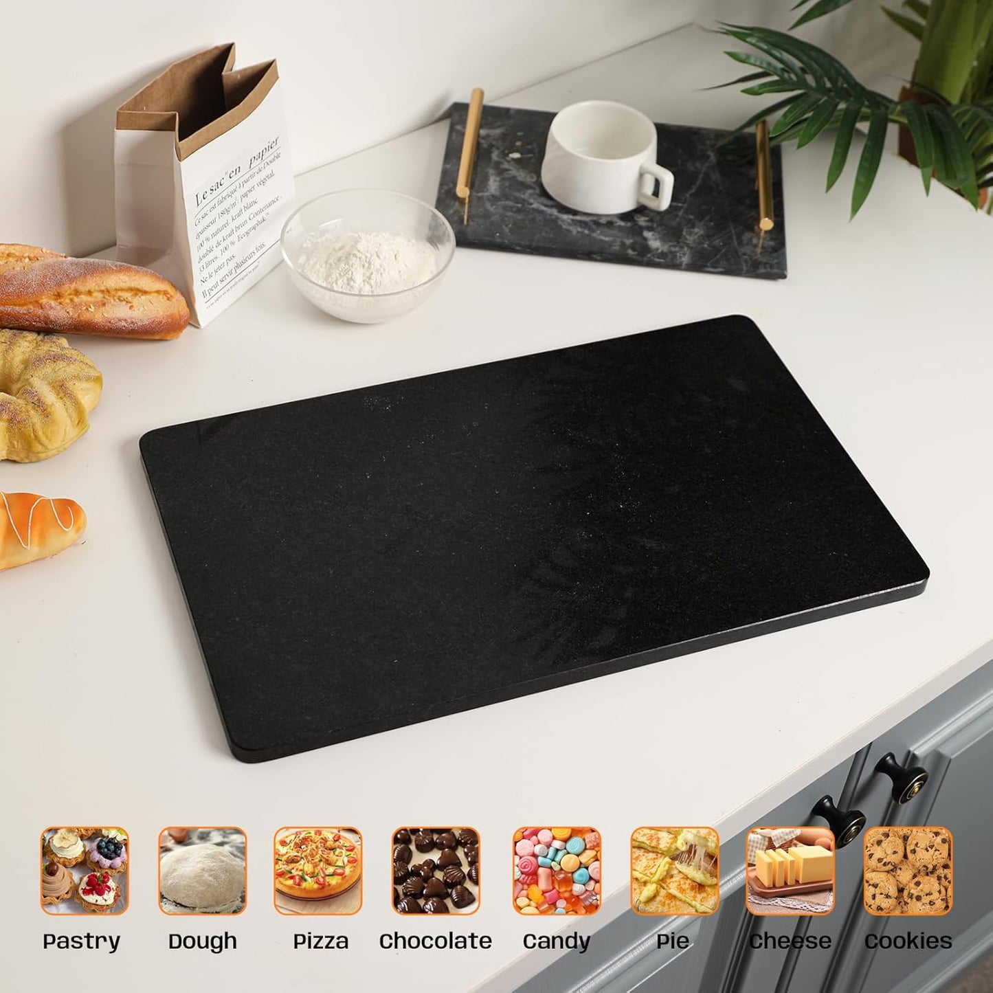 Granite Cutting Board, Marble Slab Pastry Board With Non-Slip Feet For Baking, Cheese, Charcuterie, Chocolate, 12x20 Inch