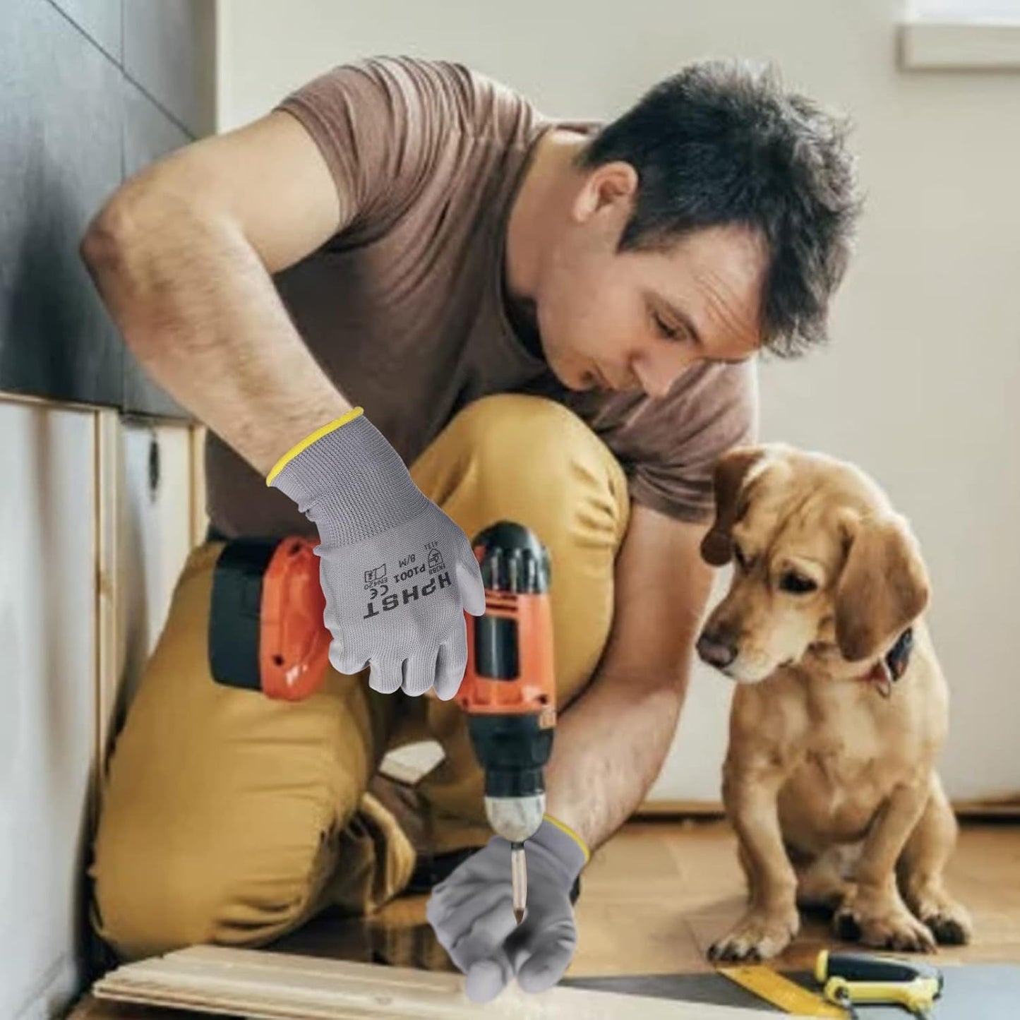 PU Coated Safety Work Gloves, 12 Pairs Work Gloves Mechanic Working Seamless Knit Glove with Polyurethane Coated Smooth