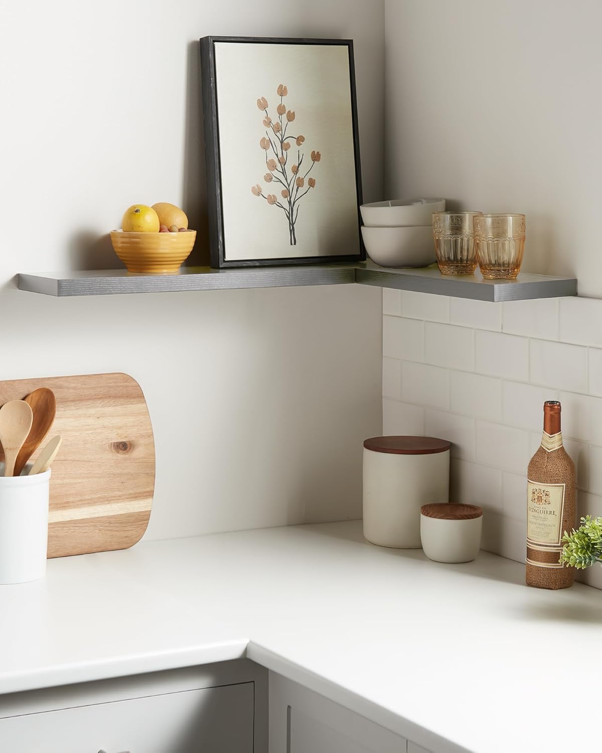 BAYKA Floating Shelves, 22.5" Rustic Wood Wall Mounted Shelves for Bathroom, Bedroom, Living Room, Kitchen, Hanging Shelf for Books/Storage/Decor (Grey,Set of 2)