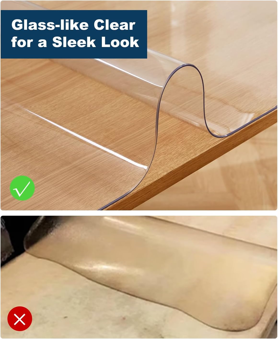 Crystal Clear Plastic Table Cover Protector, 42" x 72" Spill Resistant Easy Flat PVC Desk Pad Mat, 1.5mm Thick Rectangle Vinyl Table Top Protector for Dining Room Table, Office, Dresser