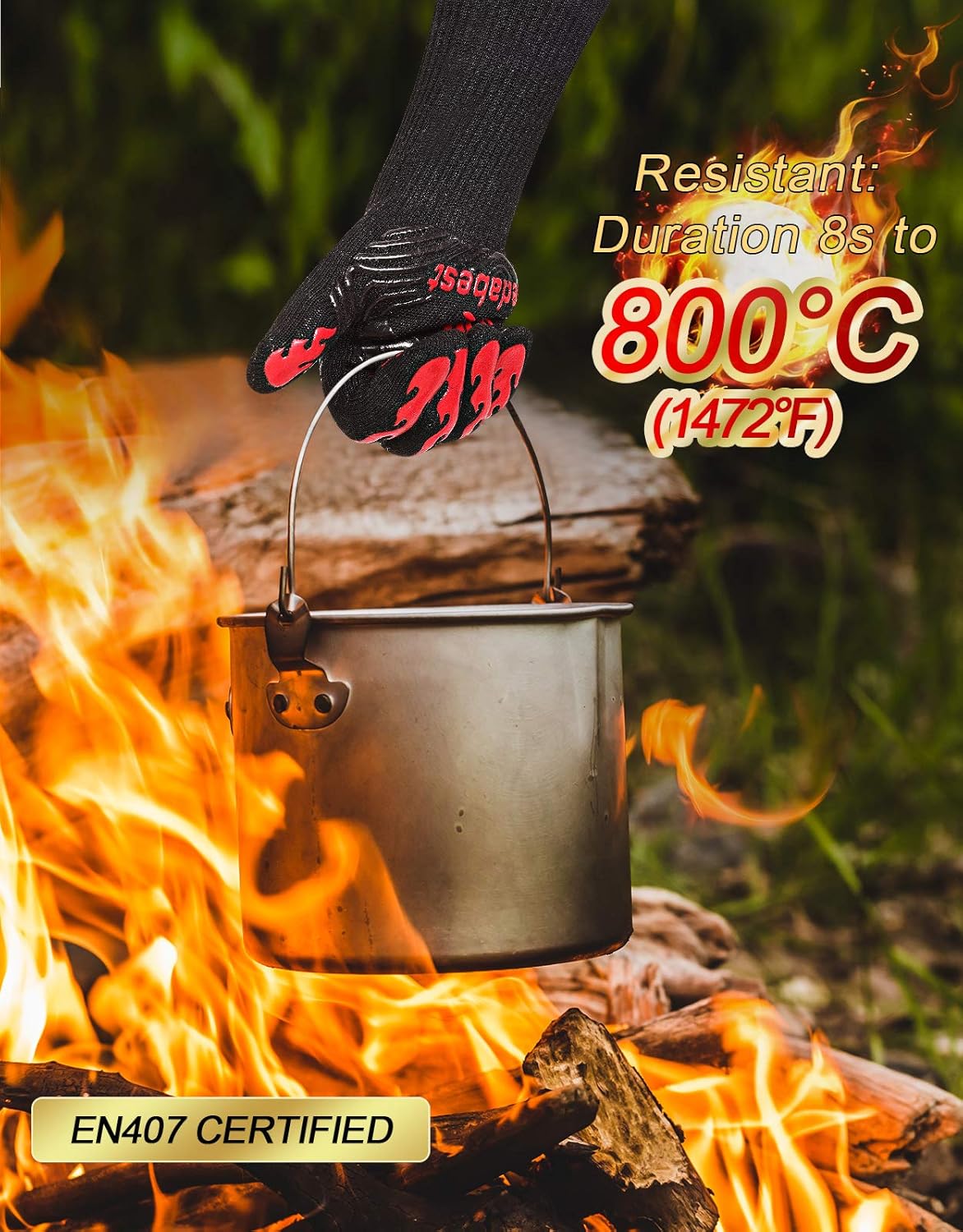 WEEDABEST Hot BBQ Gloves Heat Resistant Kitchen Oven Mitts Professional Long Heat Resistant Cooking Gloves for Grill,Grilling,Smoker,Barbeque,13.5 inch-Gray