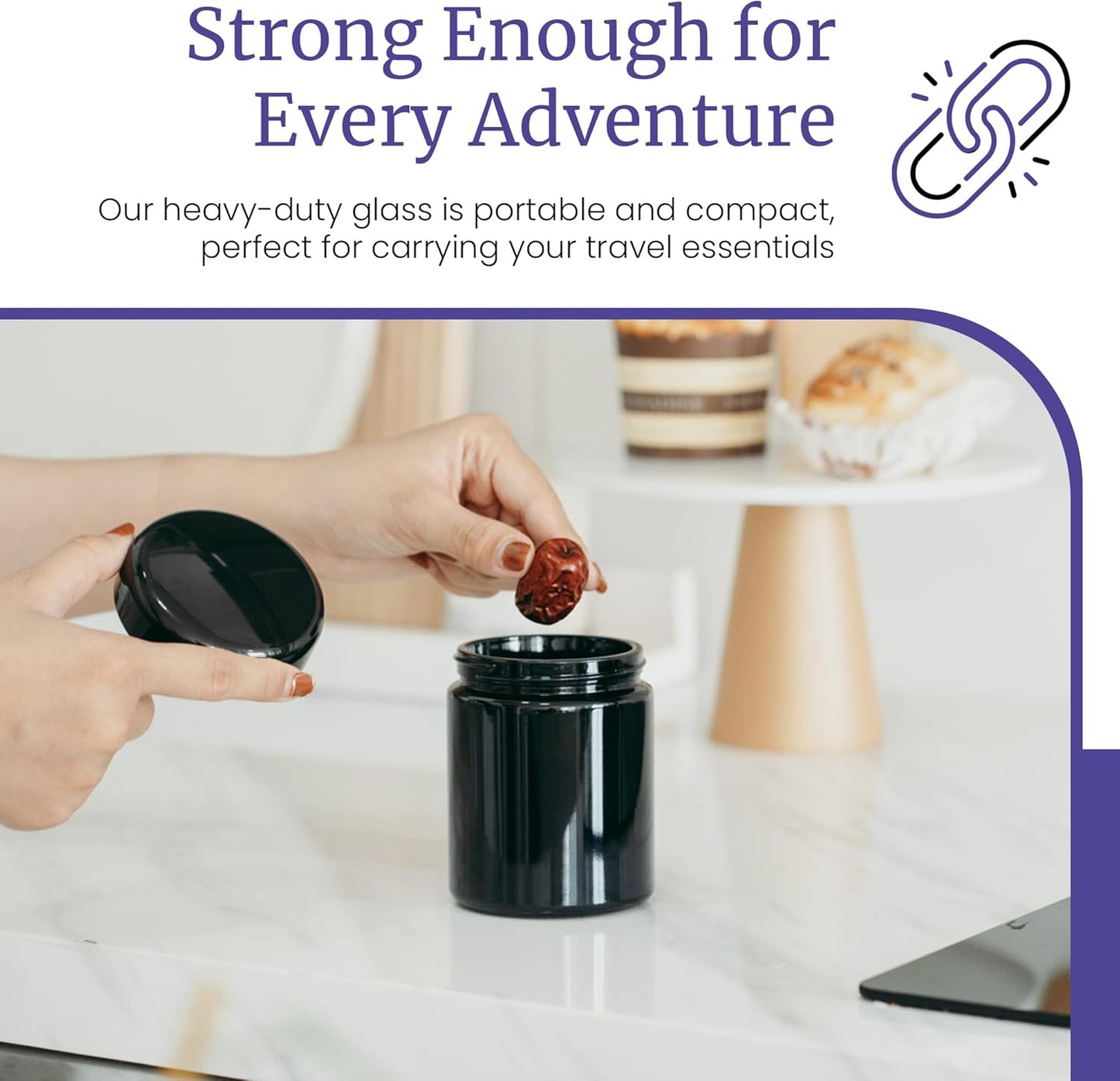 Infinity Jars Tall Black Large Ultraviolet Glass Jar 250 ml(8.3 fl oz) Airtight Smell Proof Container,Refillable Jar For Long Term Storage Oil,Coffee,Spices,Dried Goods,Tea,Glass Jar For Kitchen (5)