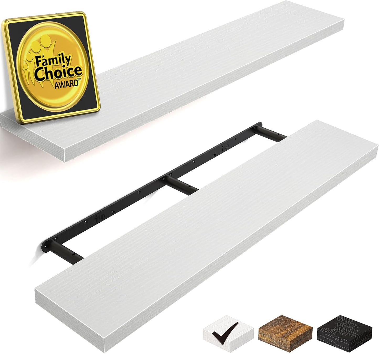 BAYKA Floating Shelves, 36" Wall Mounted Rustic Wood Shelves for Bathroom, Bedroom, Living Room, Kitchen, Office, Hanging Shelf for Books/Storage/Decor(White,Set of 2)